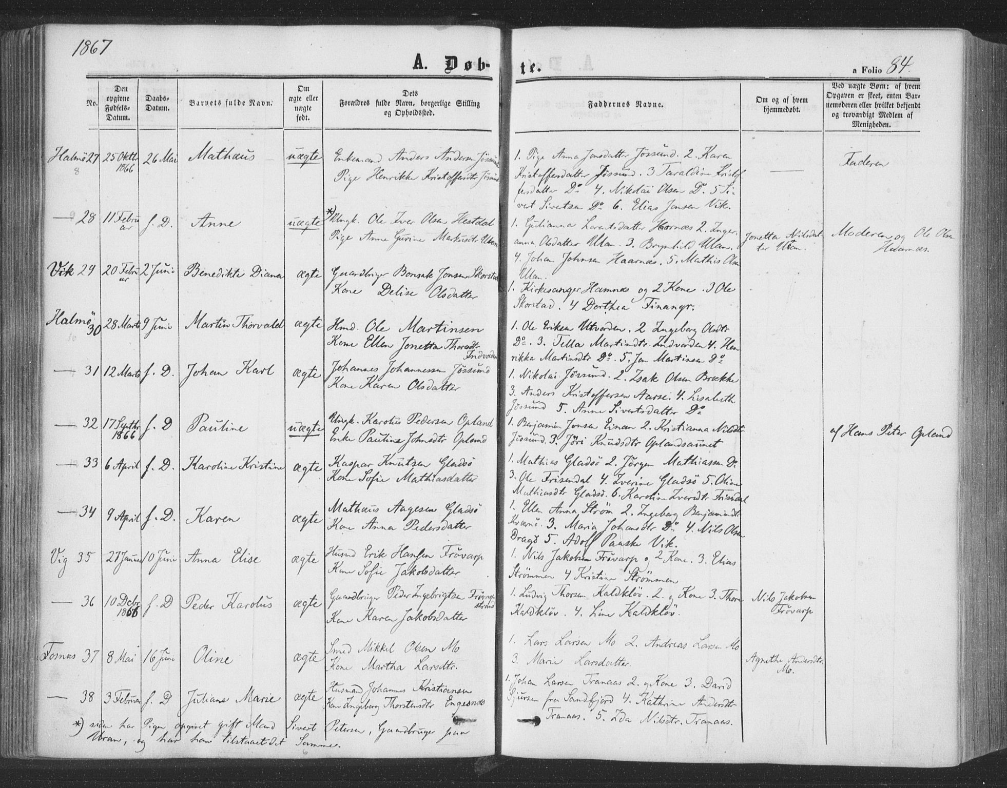 Ministerialprotokoller, klokkerbøker og fødselsregistre - Nord-Trøndelag, SAT/A-1458/773/L0615: Ministerialbok nr. 773A06, 1857-1870, s. 84