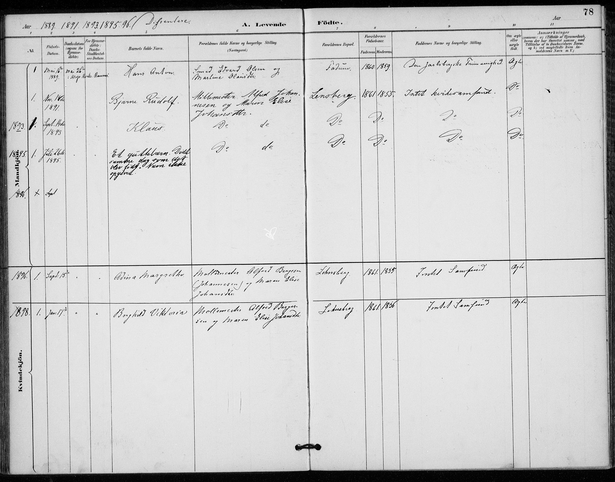 Sem kirkebøker, AV/SAKO-A-5/F/Fa/L0011: Ministerialbok nr. I 11, 1888-1904, s. 78