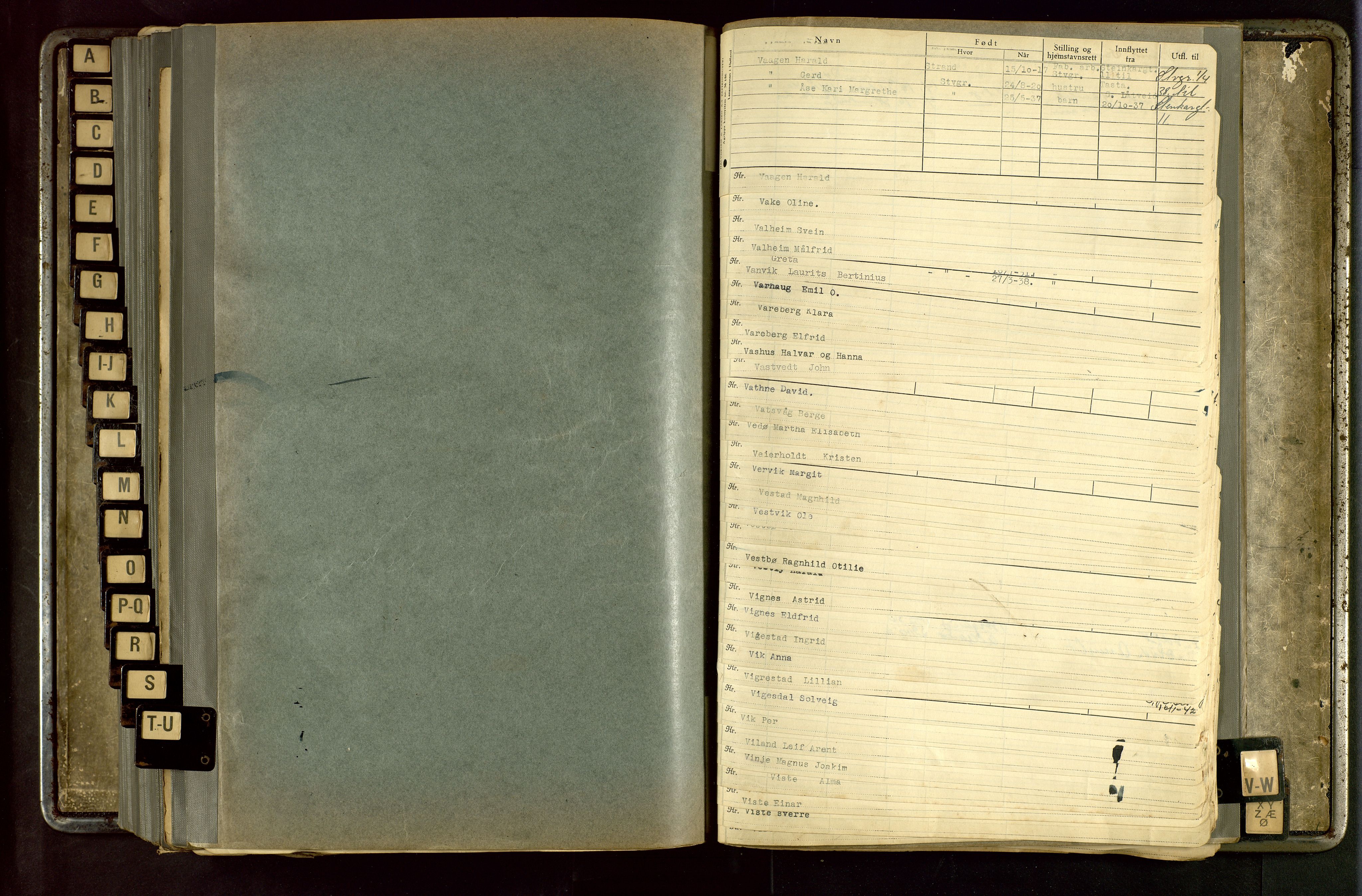 Hetland lensmannskontor, SAST/A-100101/Gwa/L0002: Flytteprotokoll, personkort ordnet etter etternavn, 1930-1940, s. 837