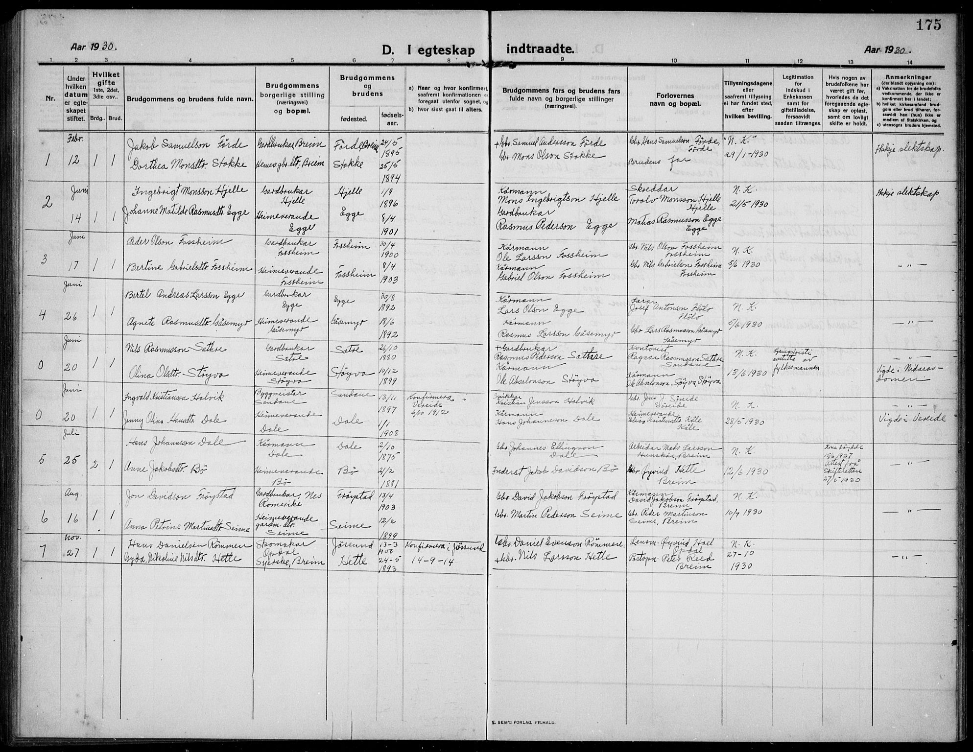 Gloppen sokneprestembete, SAB/A-80101/H/Hab/Habc/L0003: Klokkerbok nr. C 3, 1911-1938, s. 175