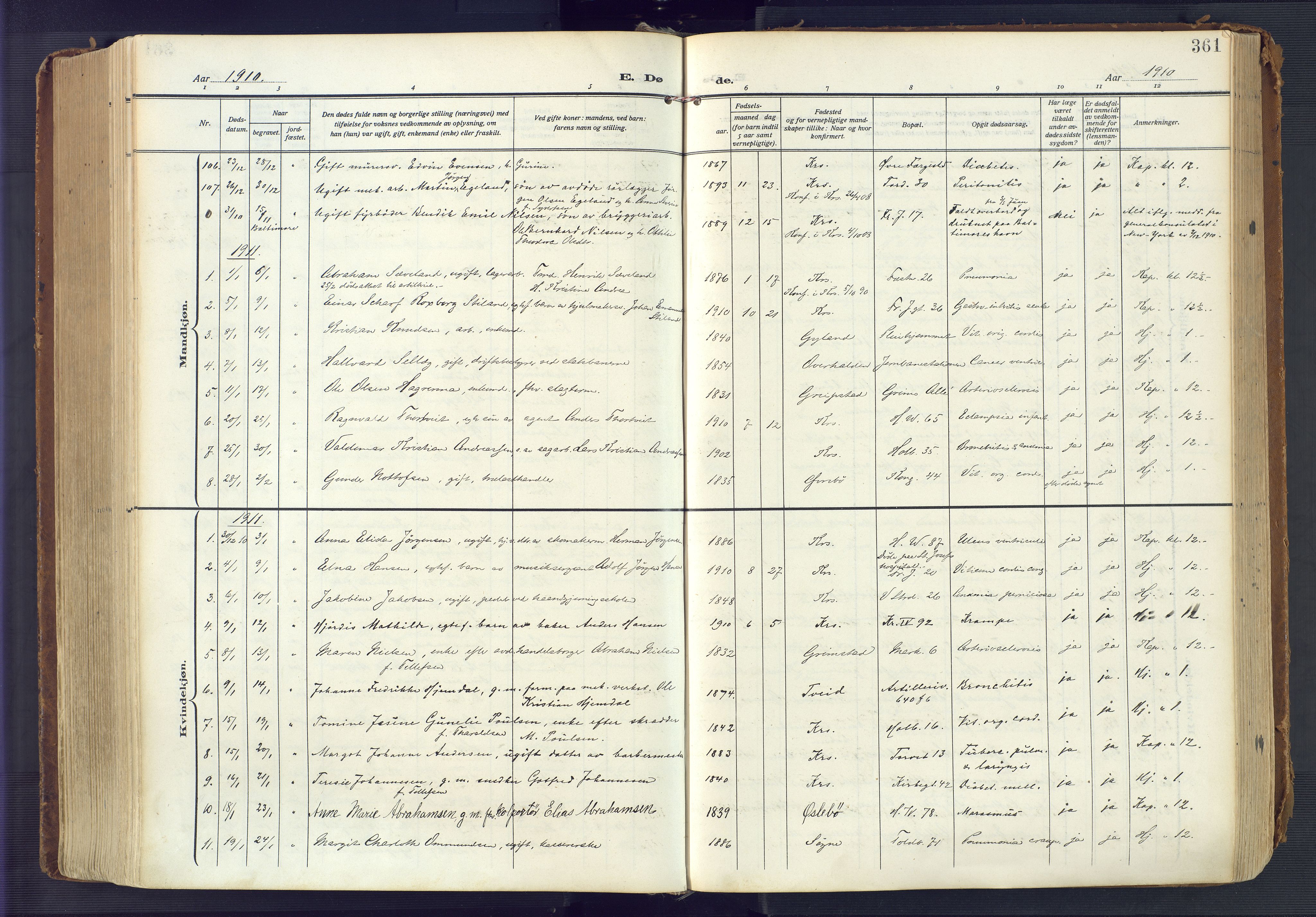 Kristiansand domprosti, AV/SAK-1112-0006/F/Fa/L0023: Ministerialbok nr. A 22, 1909-1917, s. 361
