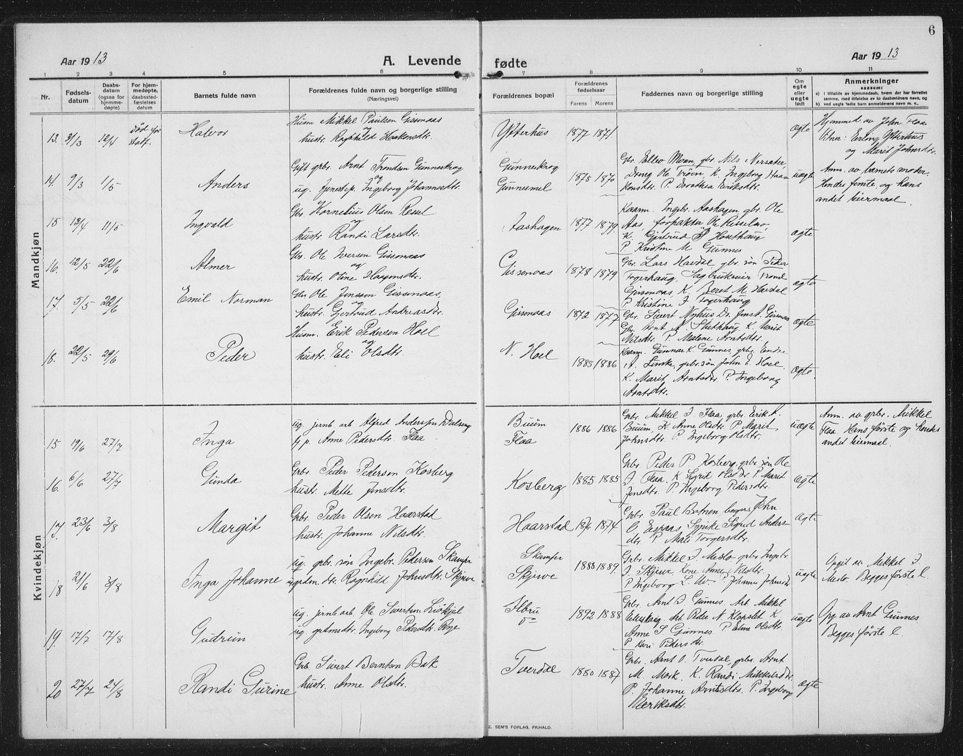 Ministerialprotokoller, klokkerbøker og fødselsregistre - Sør-Trøndelag, SAT/A-1456/674/L0877: Klokkerbok nr. 674C04, 1913-1940, s. 6