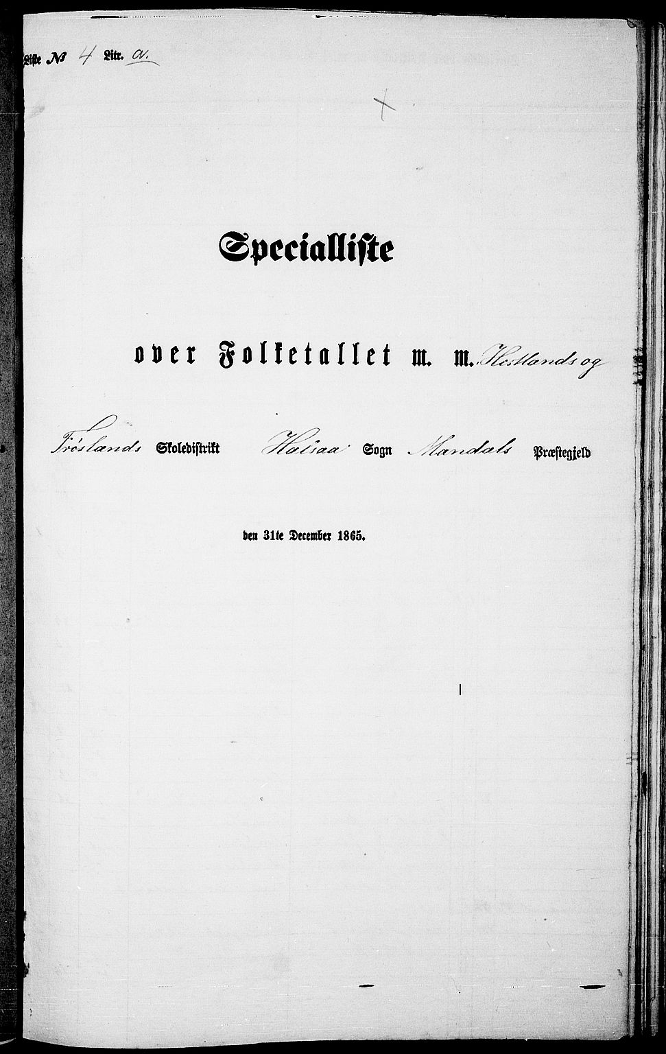 RA, Folketelling 1865 for 1019L Mandal prestegjeld, Halse sokn og Harkmark sokn, 1865, s. 62