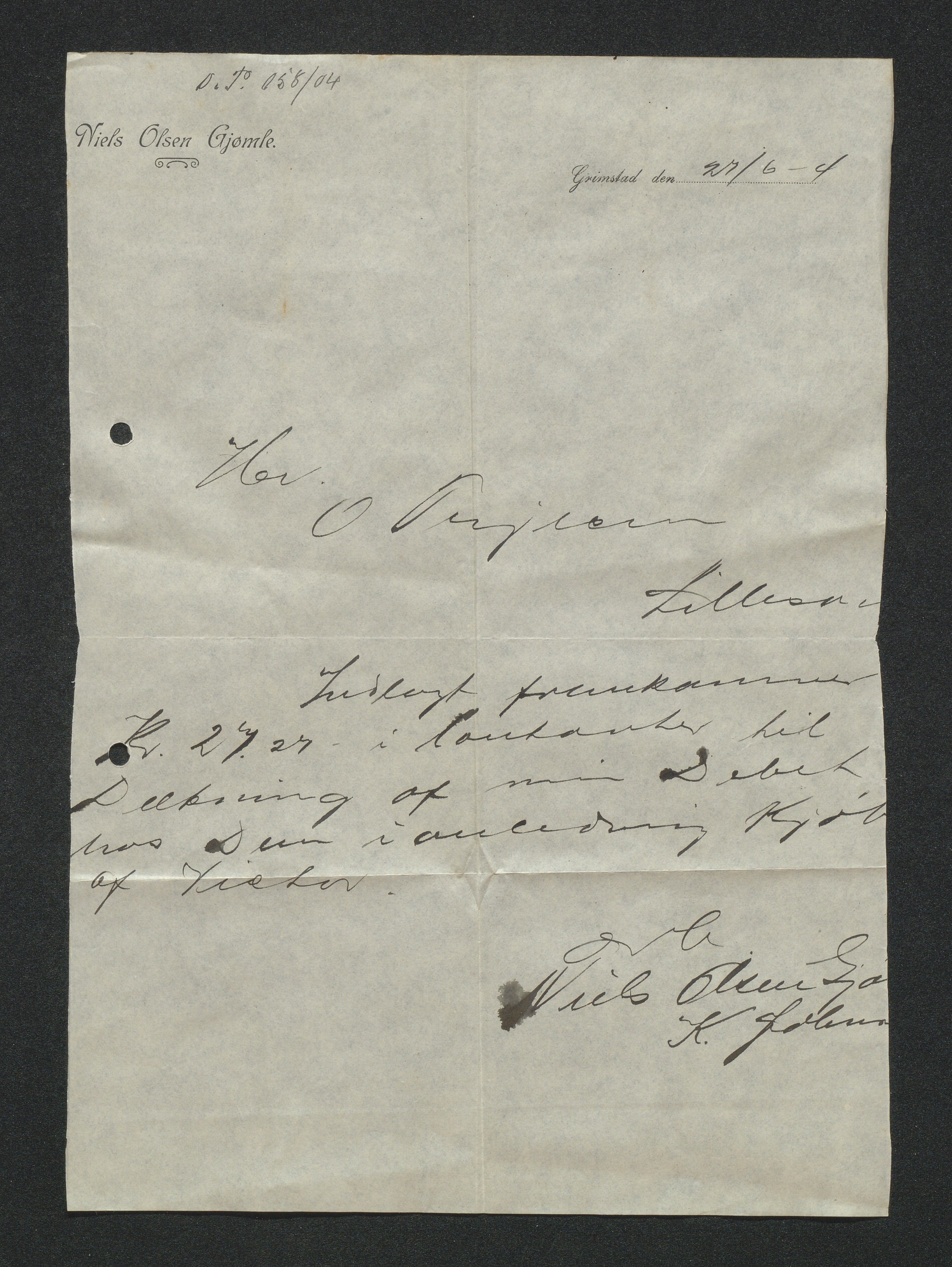 O. Terjesens rederi, AAKS/PA-2525/E/E01/L0013: Korrespondanse, 1904-1905