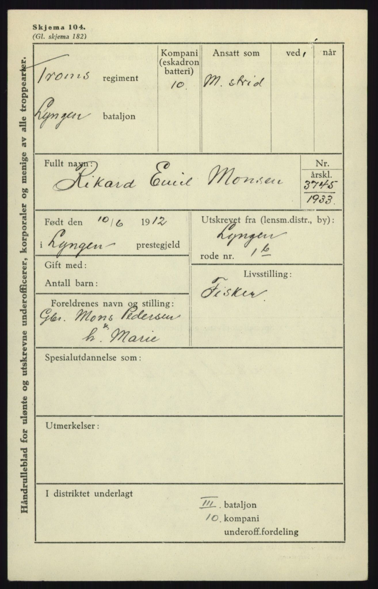 Forsvaret, Troms infanteriregiment nr. 16, AV/RA-RAFA-3146/P/Pa/L0017: Rulleblad for regimentets menige mannskaper, årsklasse 1933, 1933, s. 843