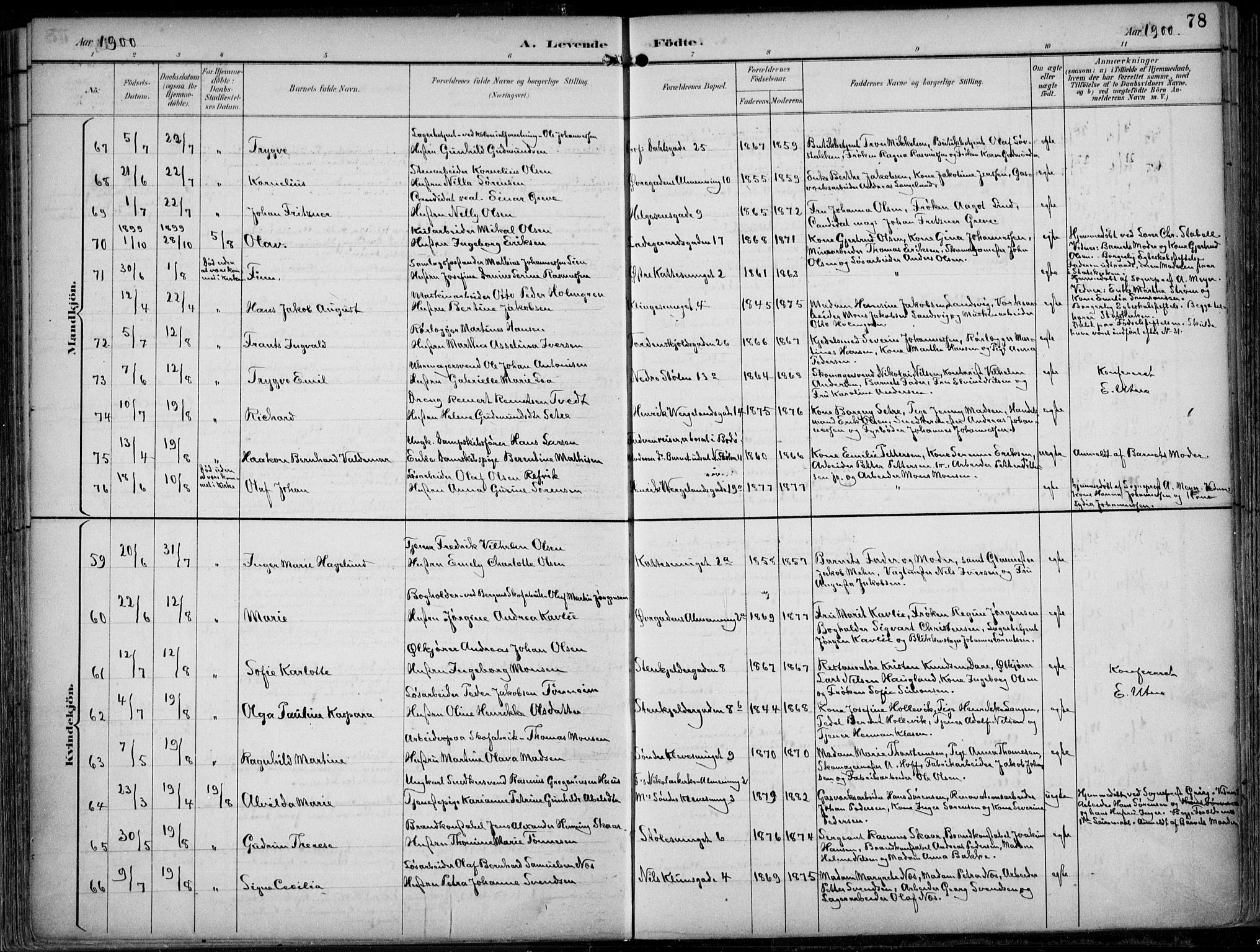 Mariakirken Sokneprestembete, AV/SAB-A-76901/H/Hab/L0005: Klokkerbok nr. A 5, 1893-1913, s. 78