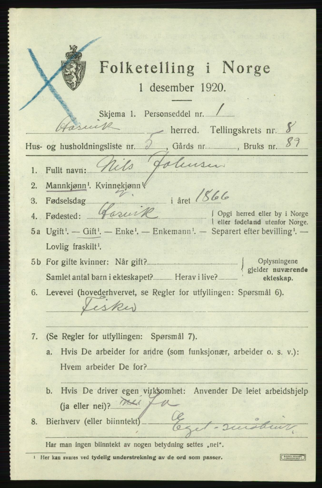 SATØ, Folketelling 1920 for 2015 Hasvik herred, 1920, s. 3083