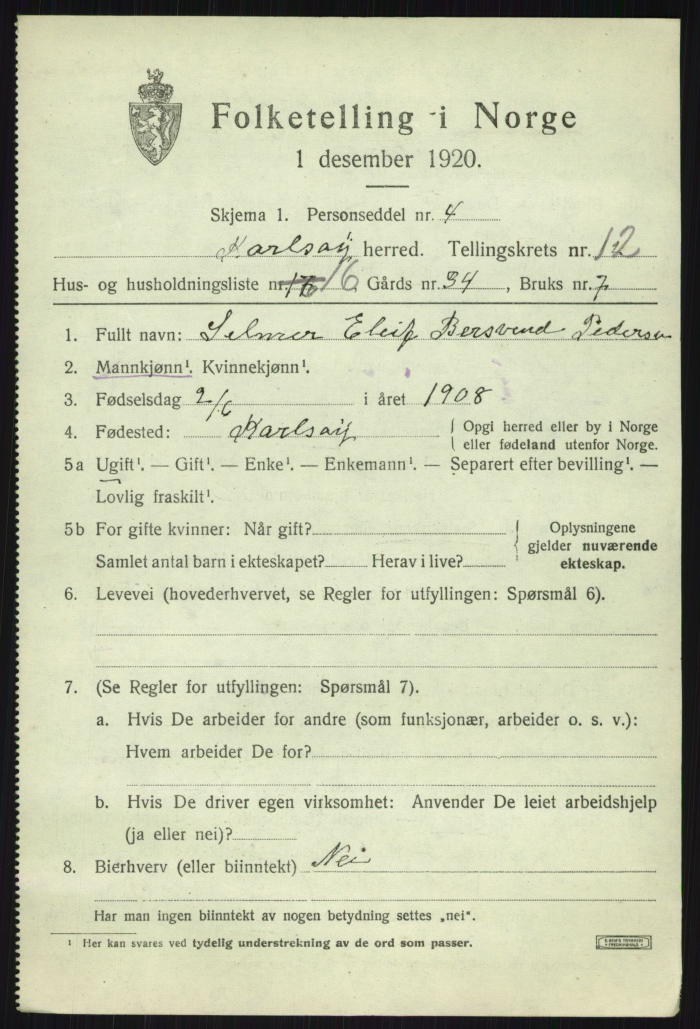 SATØ, Folketelling 1920 for 1936 Karlsøy herred, 1920, s. 4427