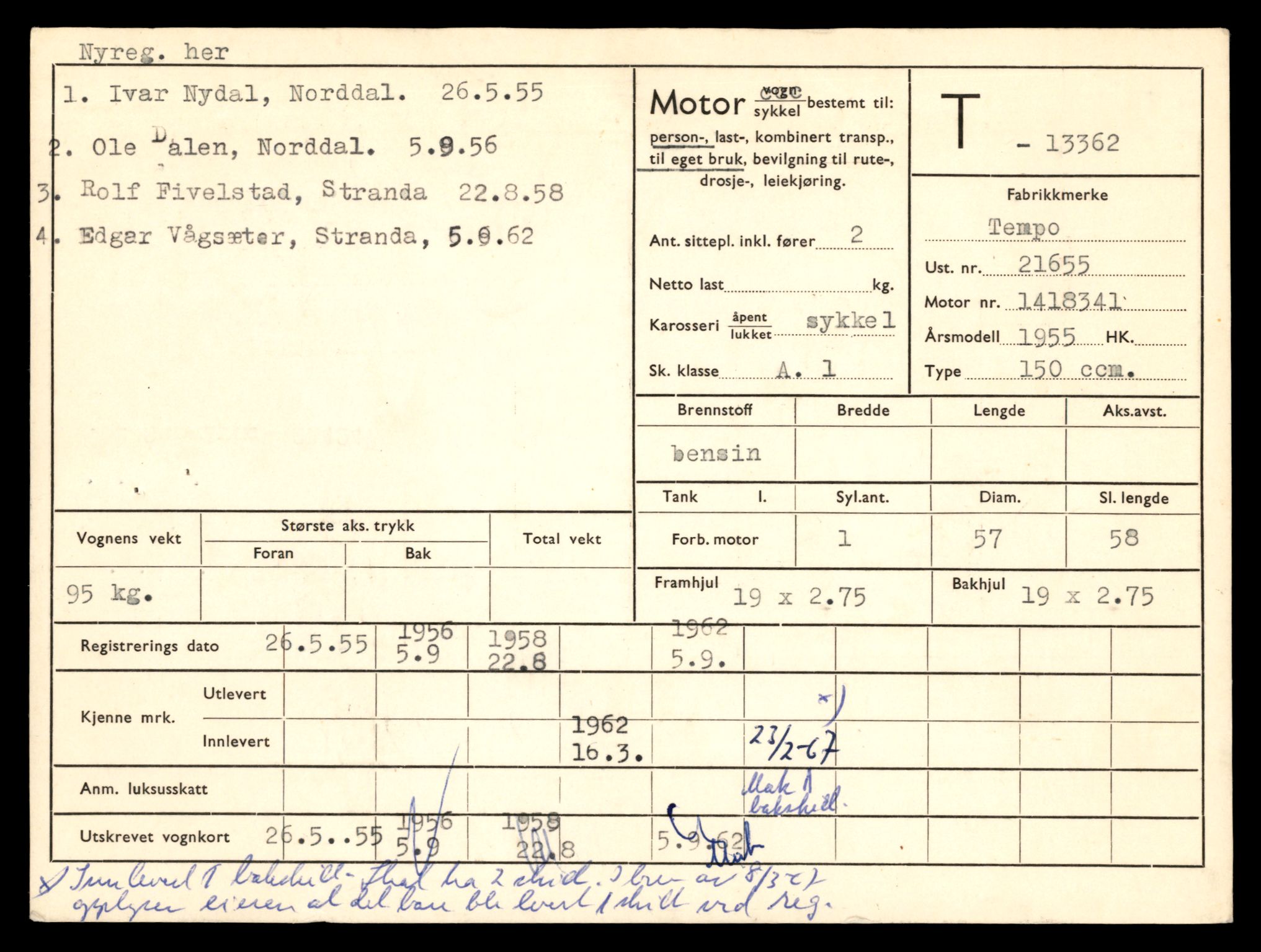 Møre og Romsdal vegkontor - Ålesund trafikkstasjon, AV/SAT-A-4099/F/Fe/L0039: Registreringskort for kjøretøy T 13361 - T 13530, 1927-1998, s. 11