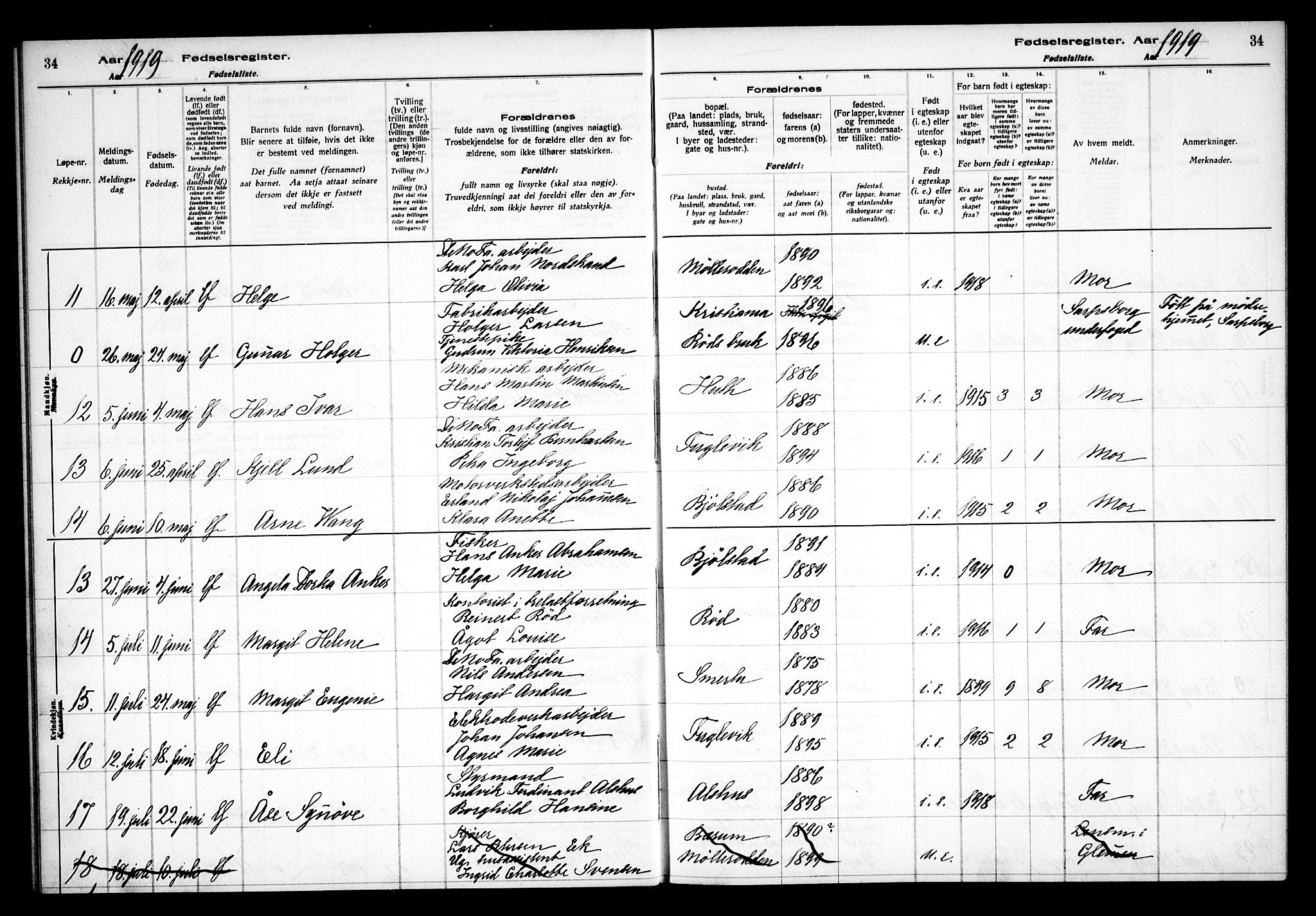 Kråkerøy prestekontor Kirkebøker, AV/SAO-A-10912/J/Ja/L0001: Fødselsregister nr. 1, 1916-1938, s. 34