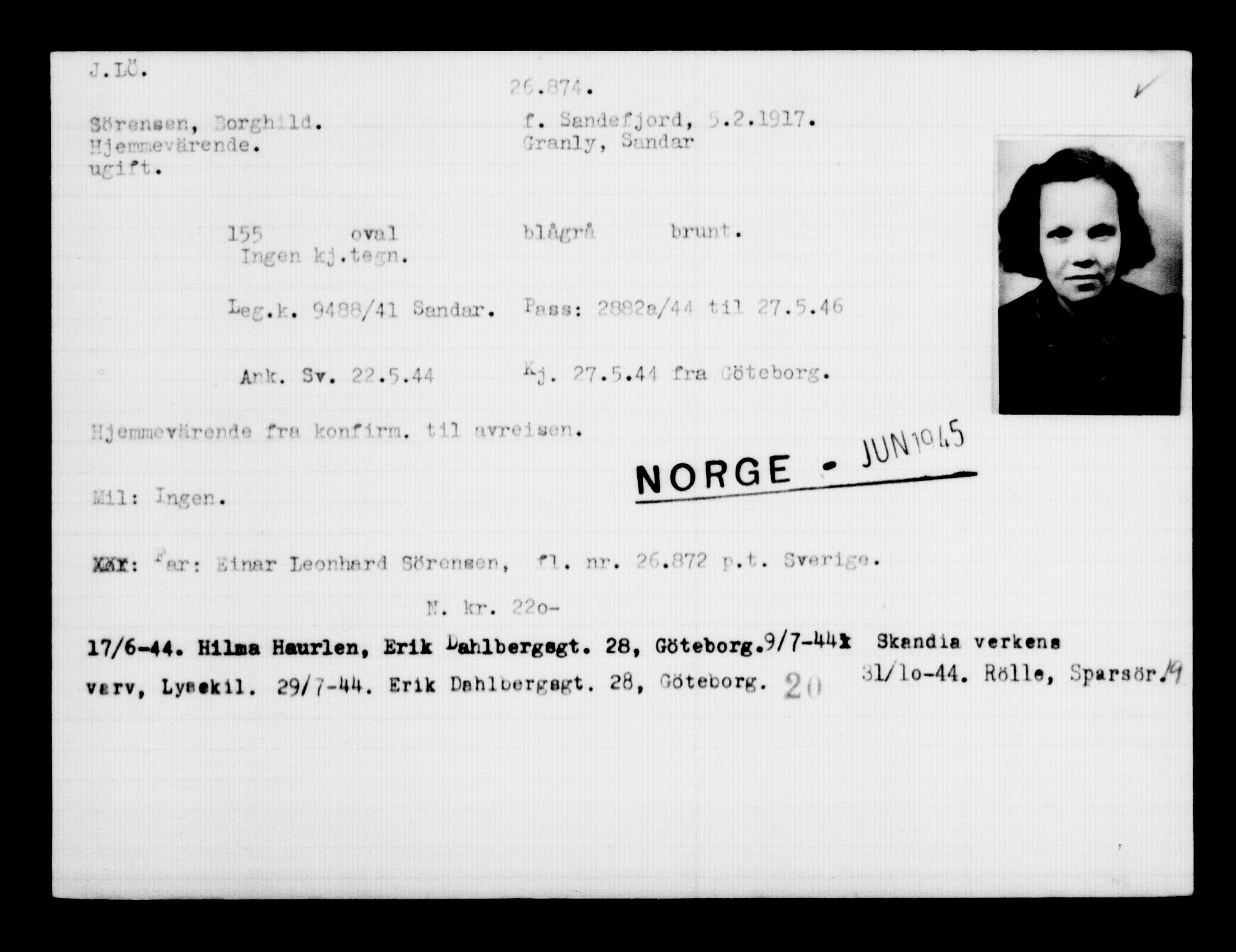 Utenriksstasjonene, Legasjonen i Stockholm, Flyktningkontoret, AV/RA-S-6753/V/Va/L0011: Kjesäterkartoteket, flyktninger med registreringsnr. 25300-28349, 1940-1945, s. 1651