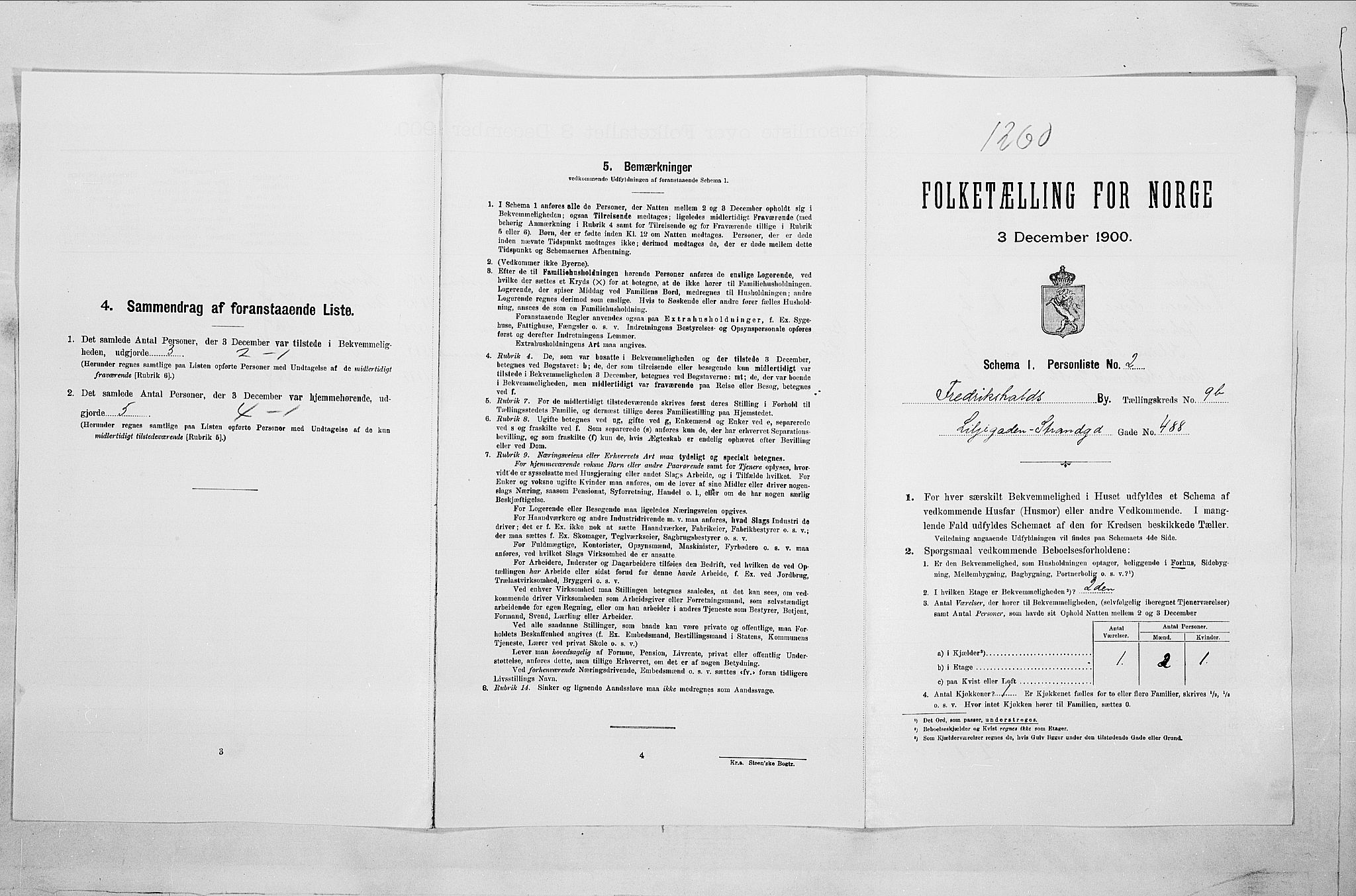 SAO, Folketelling 1900 for 0101 Fredrikshald kjøpstad, 1900