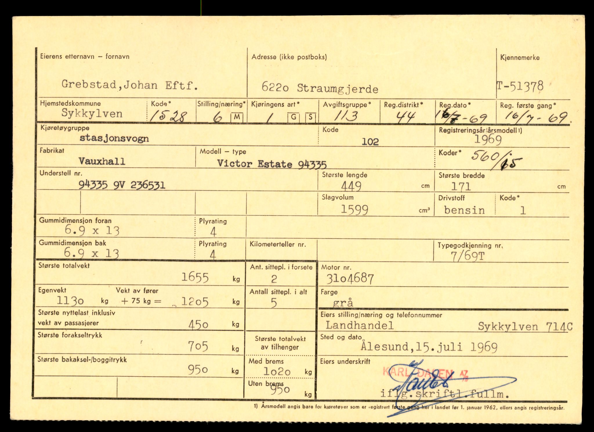 Møre og Romsdal vegkontor - Ålesund trafikkstasjon, AV/SAT-A-4099/F/Fe/L0093: Registreringskort for kjøretøy T 51366 - T 53239, 1927-1998, s. 3