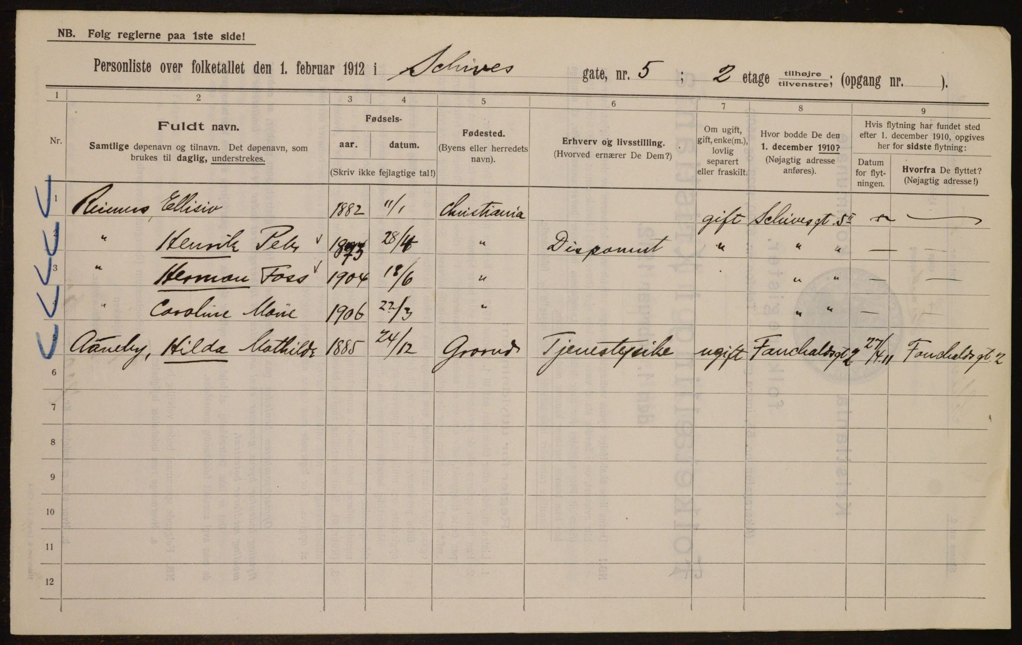 OBA, Kommunal folketelling 1.2.1912 for Kristiania, 1912, s. 89812