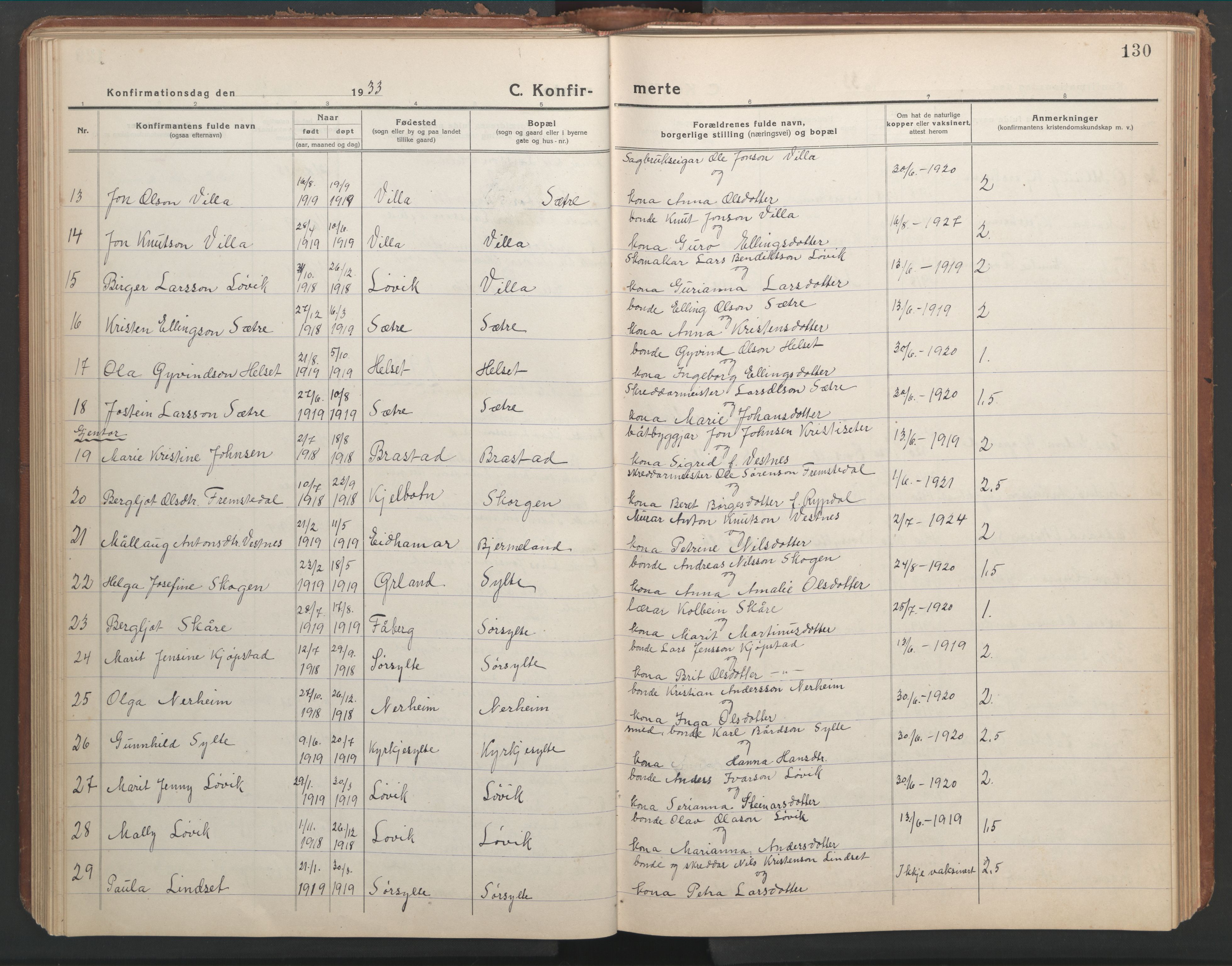 Ministerialprotokoller, klokkerbøker og fødselsregistre - Møre og Romsdal, SAT/A-1454/541/L0548: Klokkerbok nr. 541C03, 1921-1960, s. 130