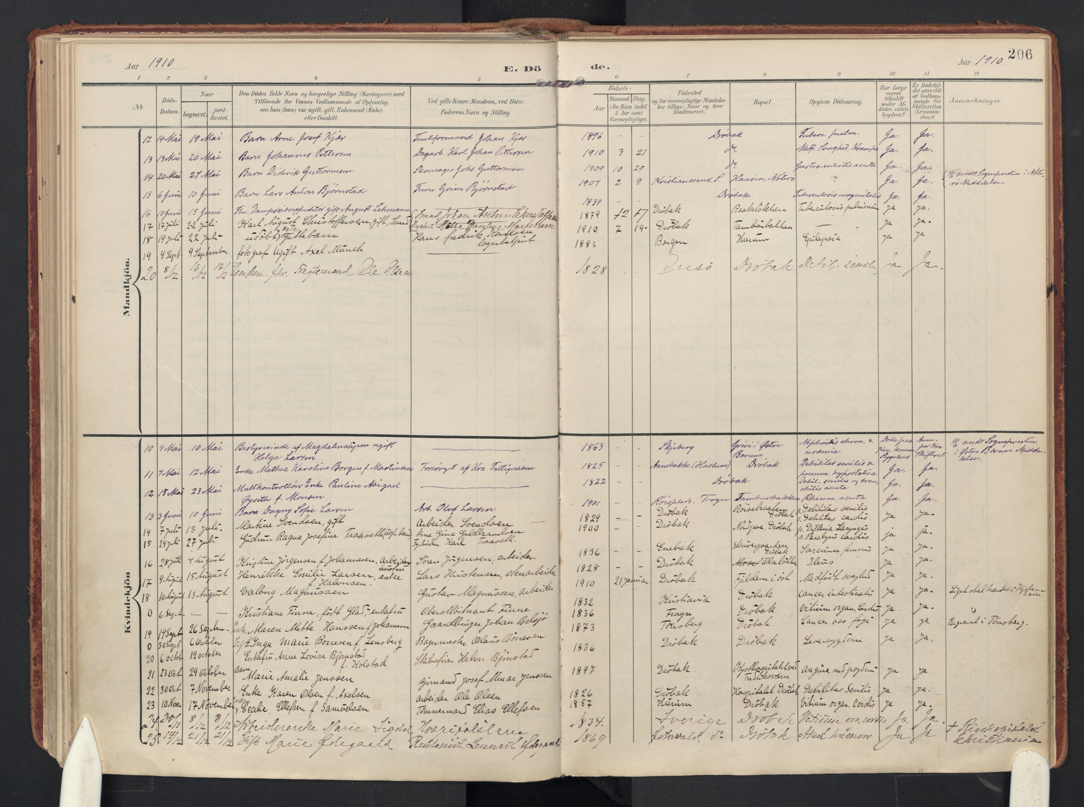 Drøbak prestekontor Kirkebøker, AV/SAO-A-10142a/F/Fb/L0003: Ministerialbok nr. II 3, 1897-1918, s. 206