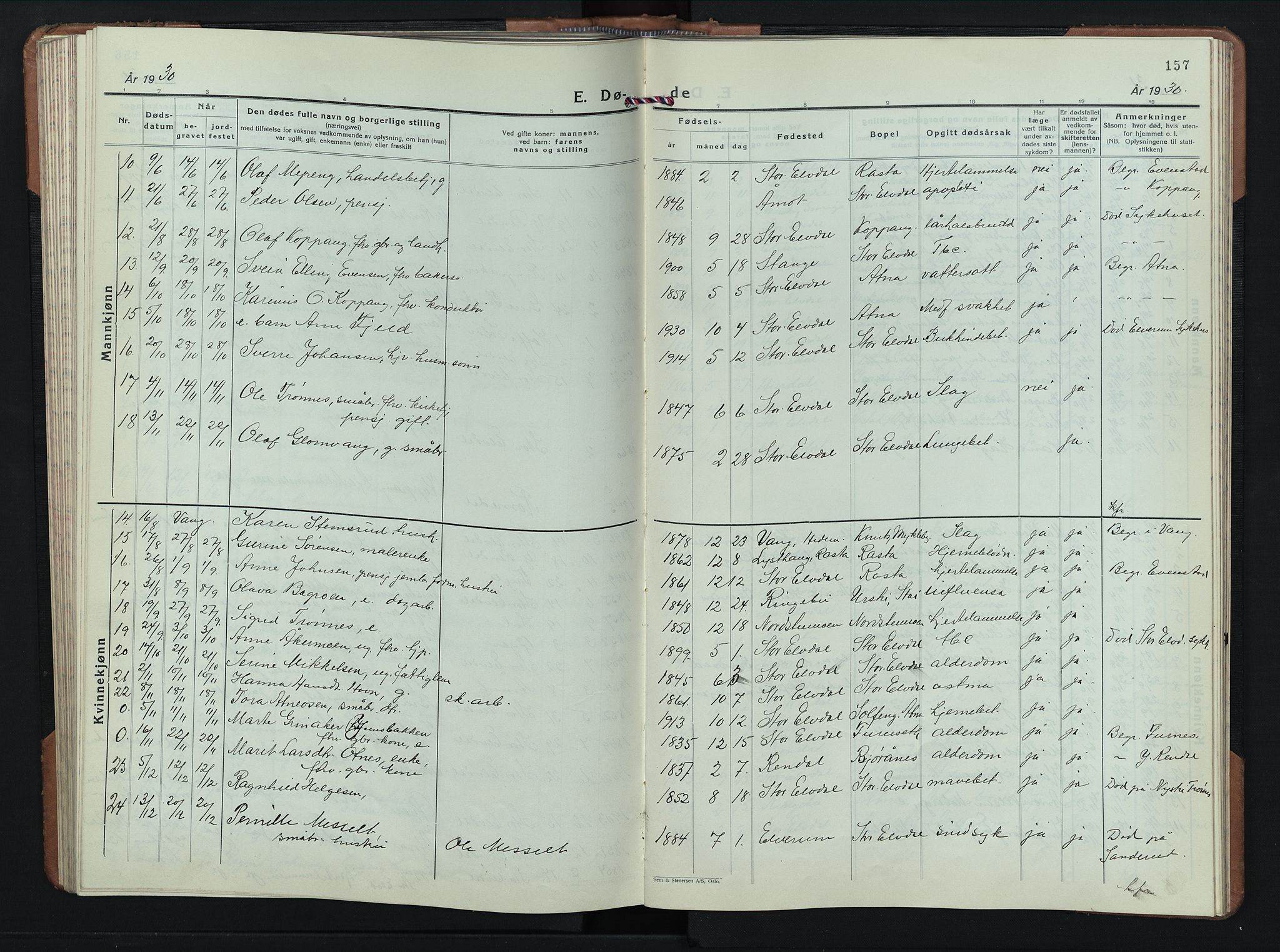Stor-Elvdal prestekontor, AV/SAH-PREST-052/H/Ha/Hab/L0010: Klokkerbok nr. 10, 1929-1955, s. 157