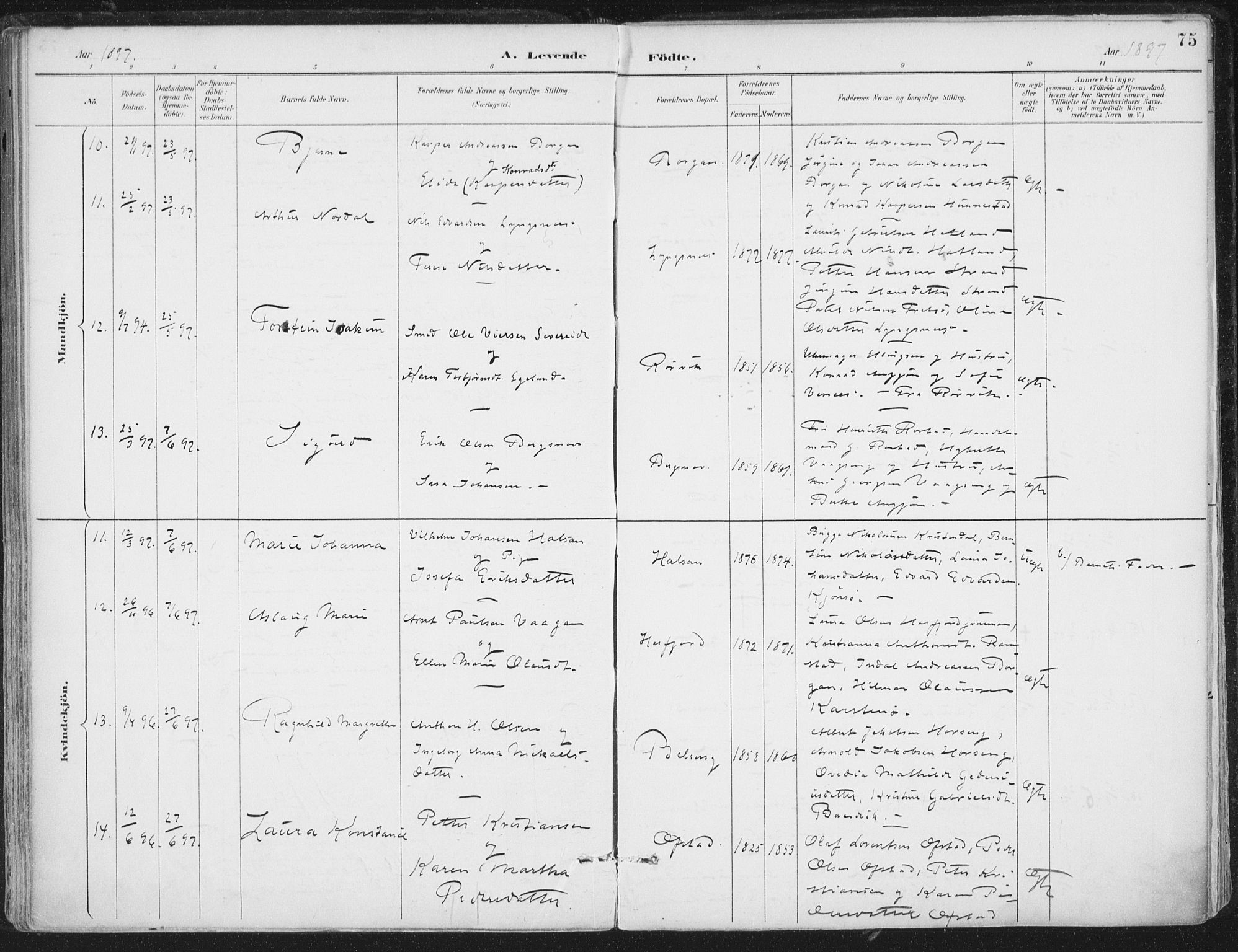 Ministerialprotokoller, klokkerbøker og fødselsregistre - Nord-Trøndelag, SAT/A-1458/786/L0687: Ministerialbok nr. 786A03, 1888-1898, s. 75