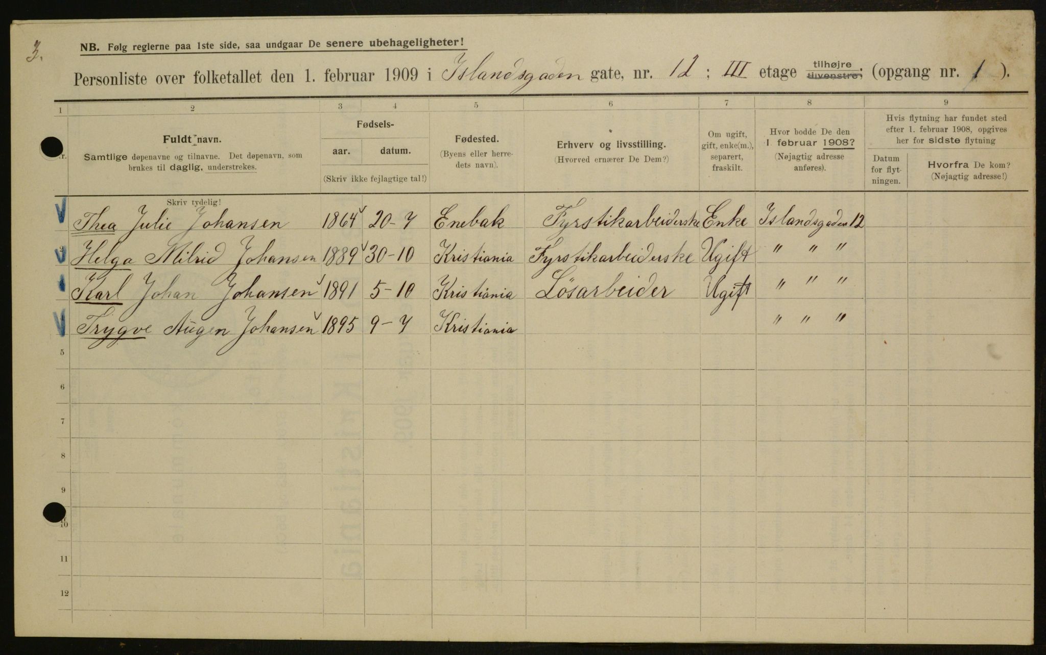 OBA, Kommunal folketelling 1.2.1909 for Kristiania kjøpstad, 1909, s. 40829