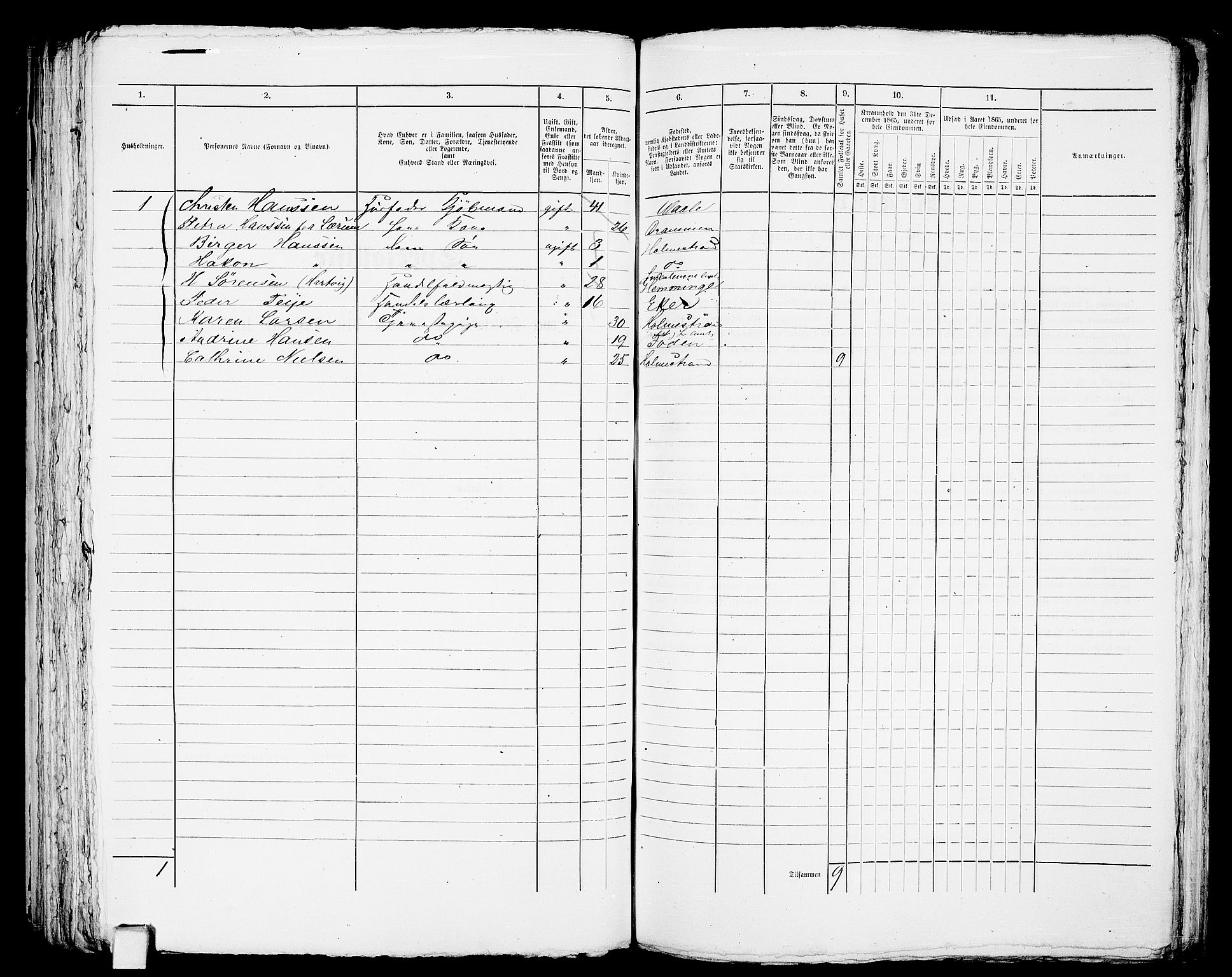 RA, Folketelling 1865 for 0702B Botne prestegjeld, Holmestrand kjøpstad, 1865, s. 206