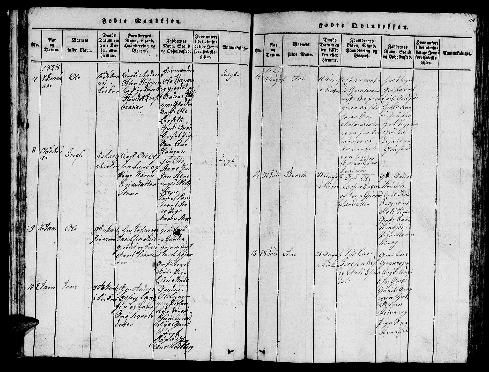 Ministerialprotokoller, klokkerbøker og fødselsregistre - Sør-Trøndelag, SAT/A-1456/612/L0385: Klokkerbok nr. 612C01, 1816-1845, s. 44