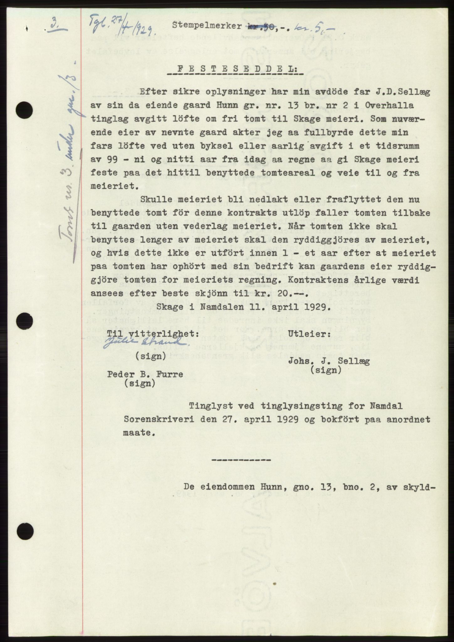 Namdal sorenskriveri, SAT/A-4133/1/2/2C: Pantebok nr. -, 1926-1930, Tingl.dato: 27.04.1929