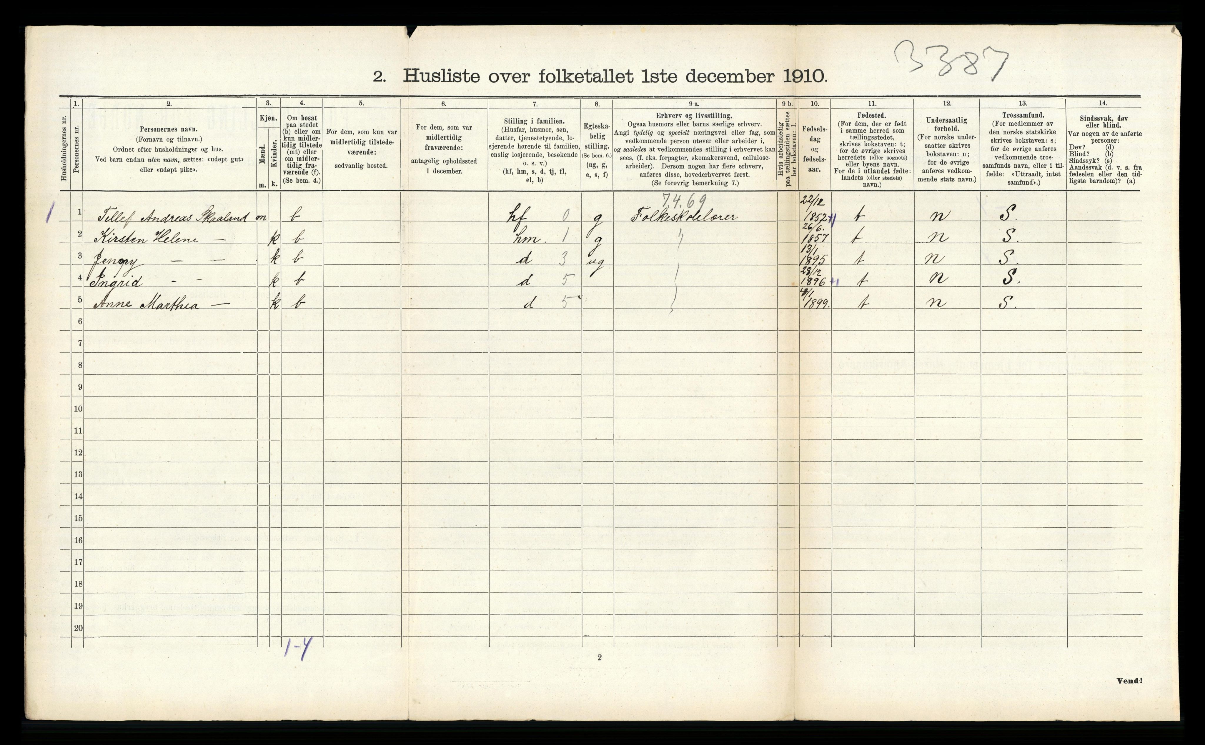 RA, Folketelling 1910 for 0914 Holt herred, 1910, s. 961