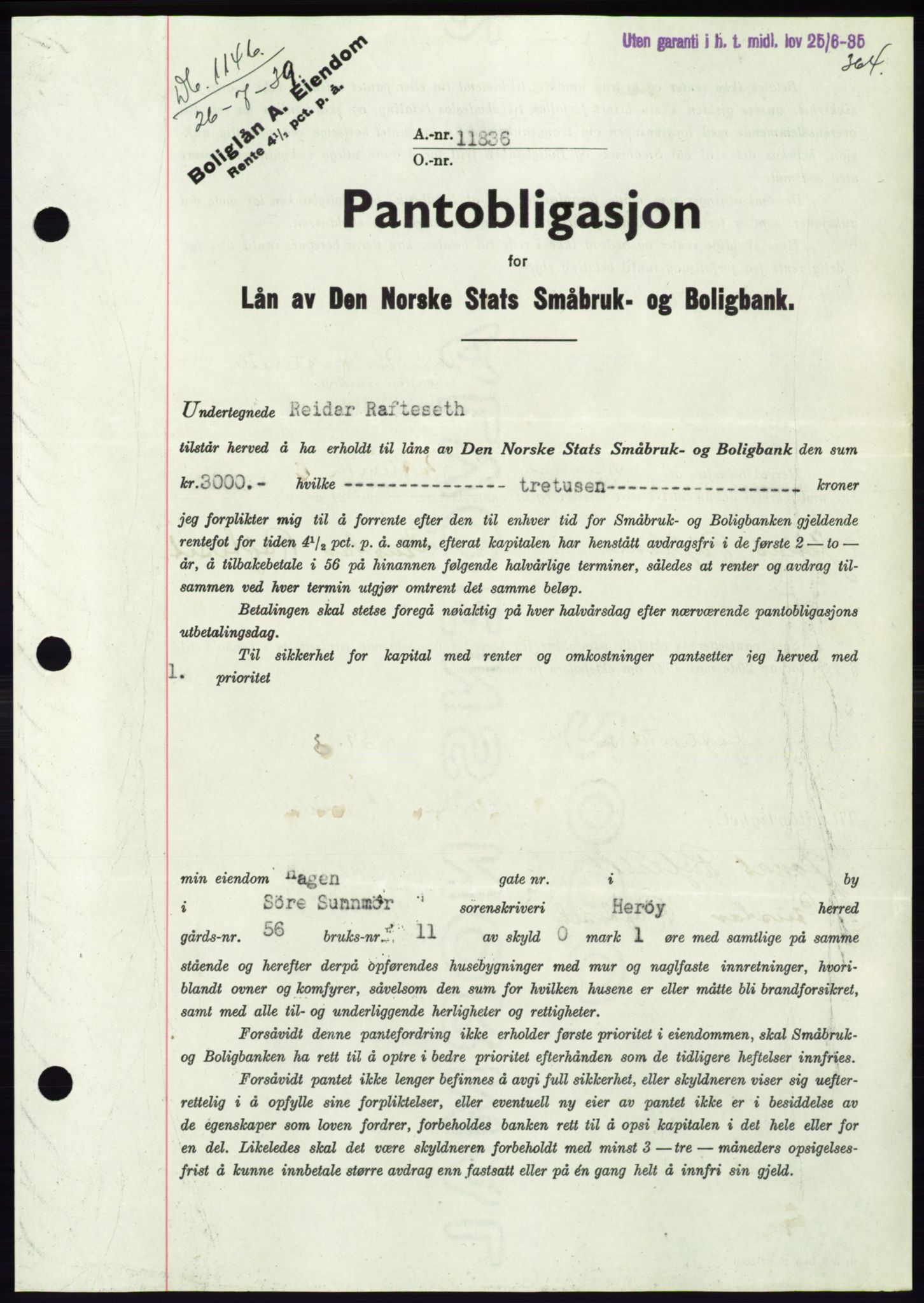 Søre Sunnmøre sorenskriveri, AV/SAT-A-4122/1/2/2C/L0068: Pantebok nr. 62, 1939-1939, Dagboknr: 1146/1939