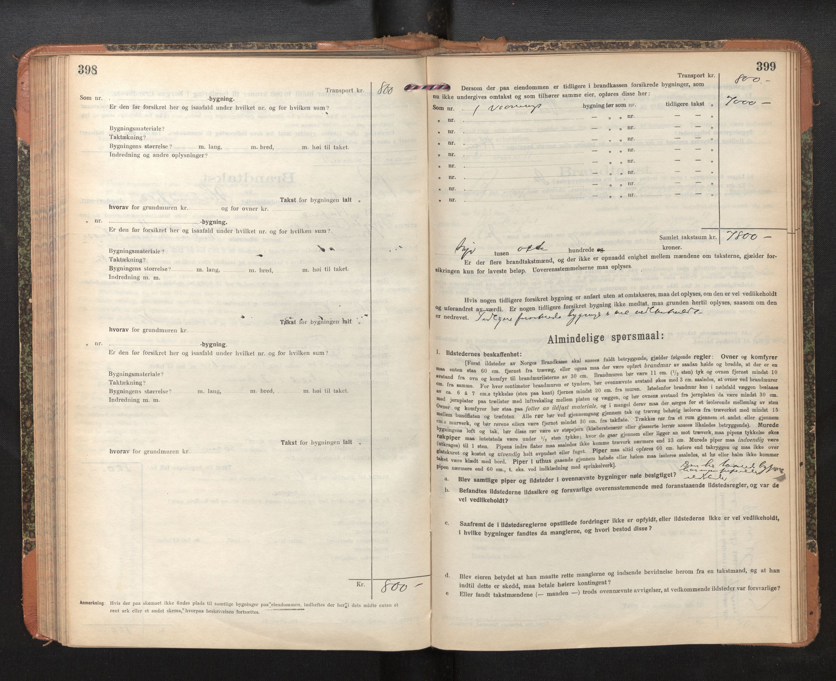 Lensmannen i Bruvik, SAB/A-31301/0012/L0009: Branntakstprotokoll, skjematakst, 1918-1925, s. 398-399