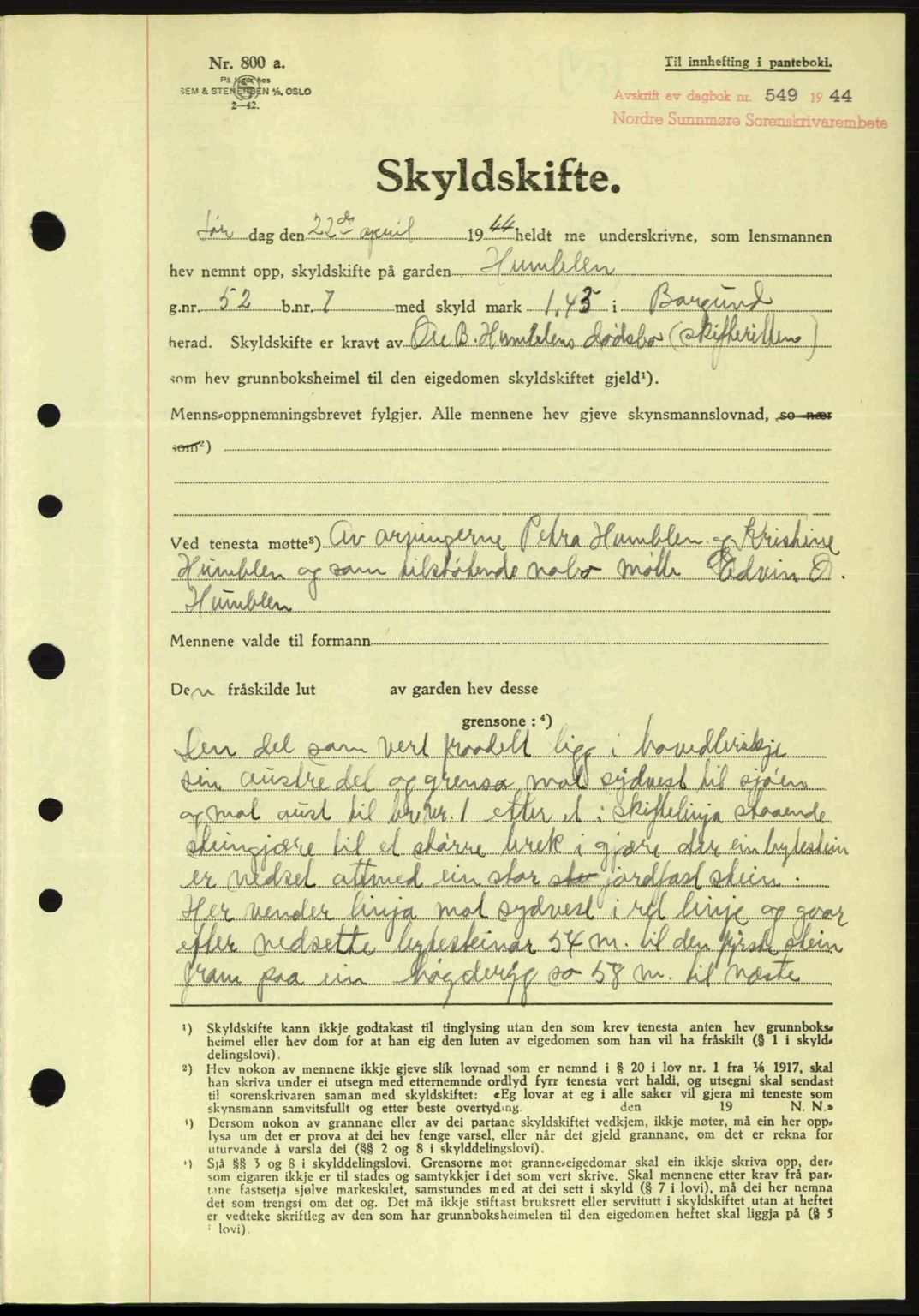 Nordre Sunnmøre sorenskriveri, AV/SAT-A-0006/1/2/2C/2Ca: Pantebok nr. A17, 1943-1944, Dagboknr: 549/1944