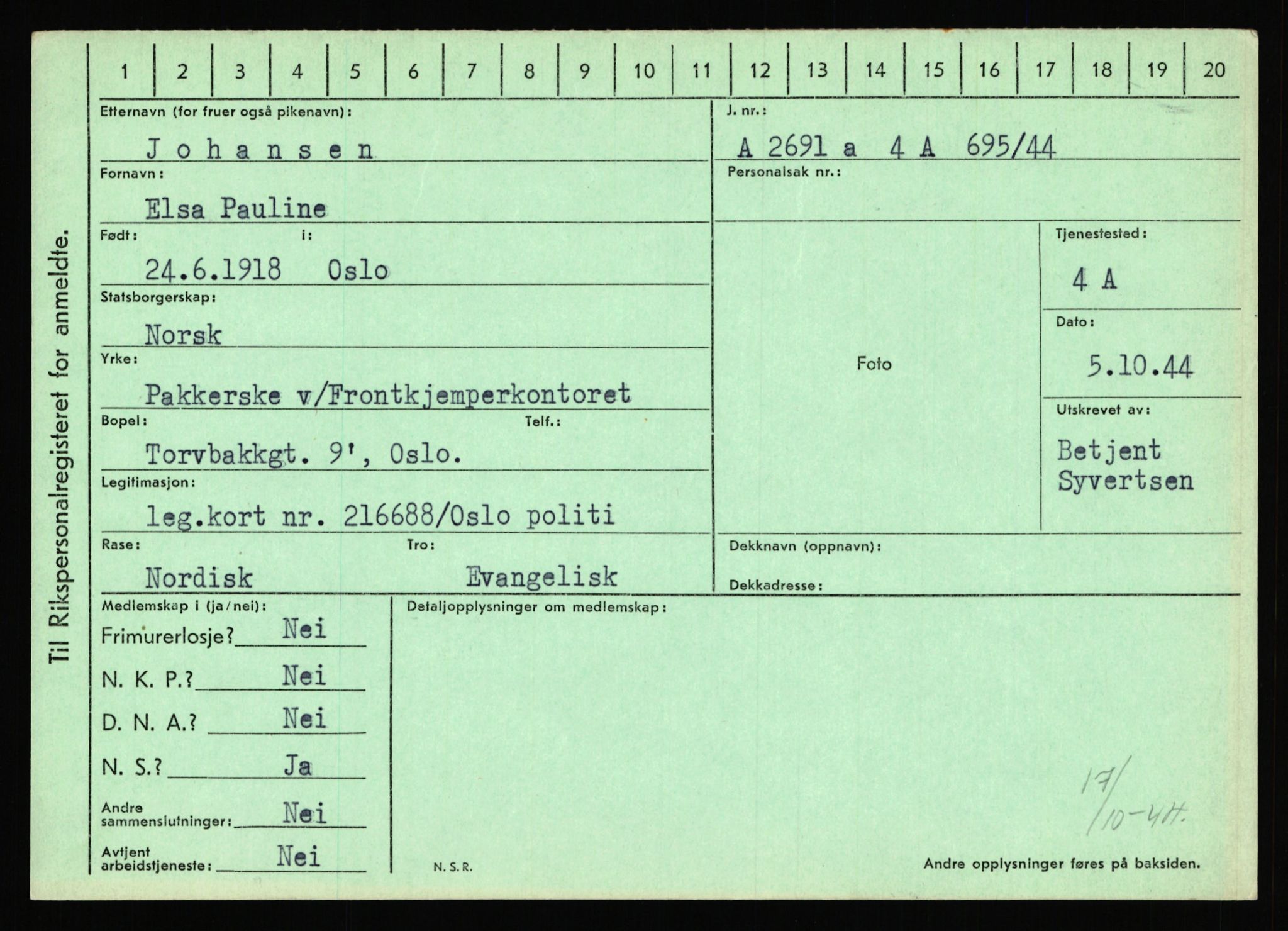 Statspolitiet - Hovedkontoret / Osloavdelingen, AV/RA-S-1329/C/Ca/L0008: Johan(nes)sen - Knoph, 1943-1945, s. 26