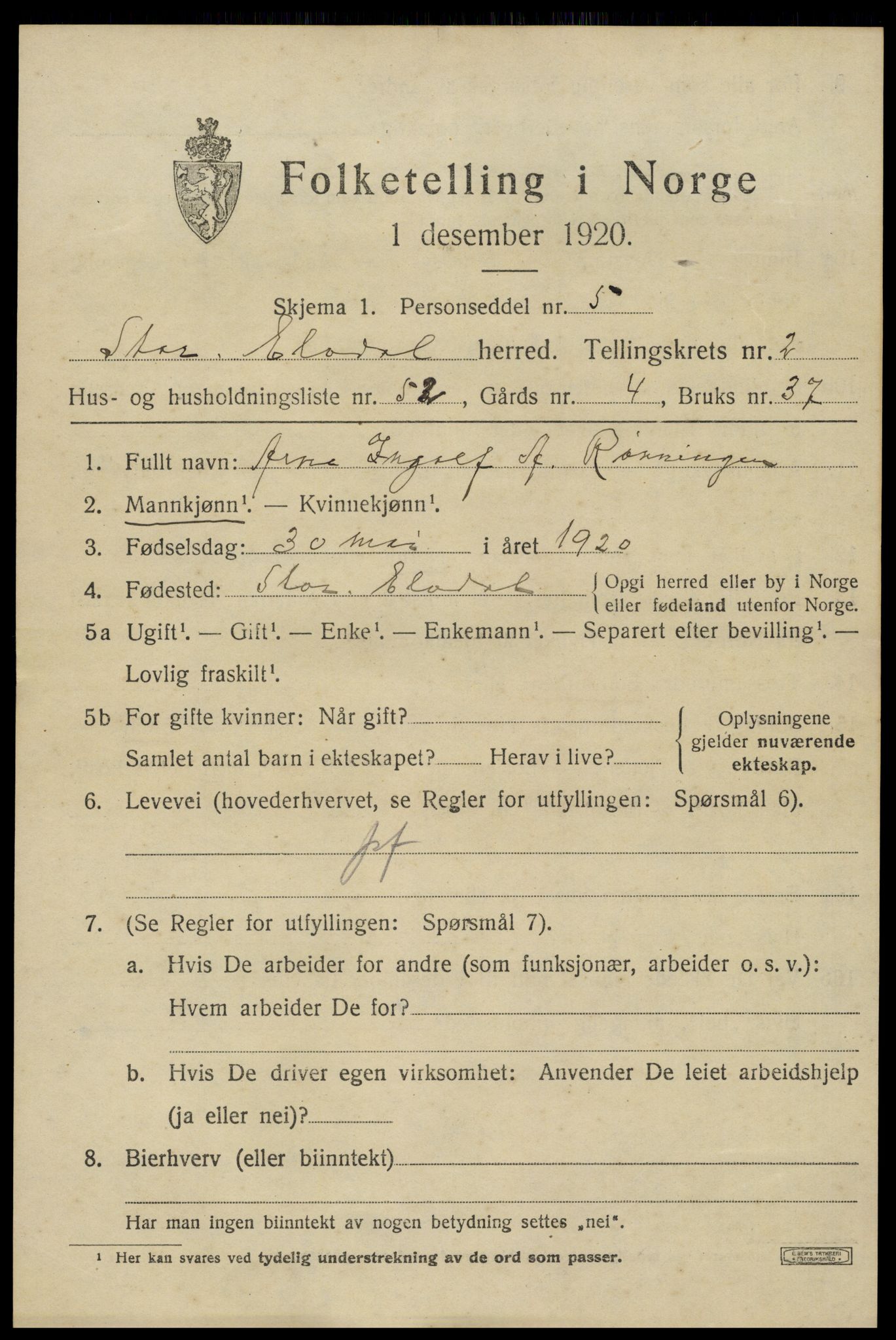 SAH, Folketelling 1920 for 0430 Stor-Elvdal herred, 1920, s. 2682