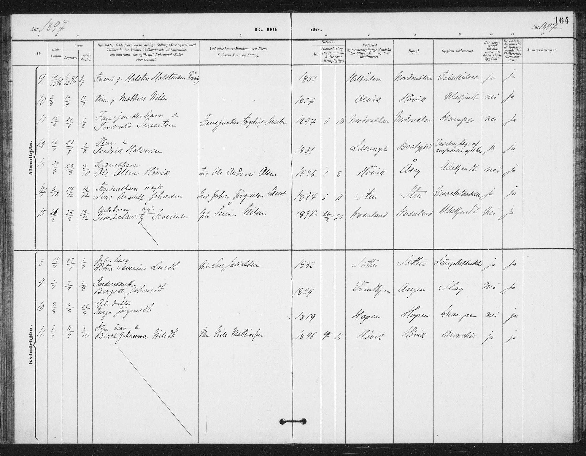 Ministerialprotokoller, klokkerbøker og fødselsregistre - Sør-Trøndelag, SAT/A-1456/658/L0723: Ministerialbok nr. 658A02, 1897-1912, s. 164