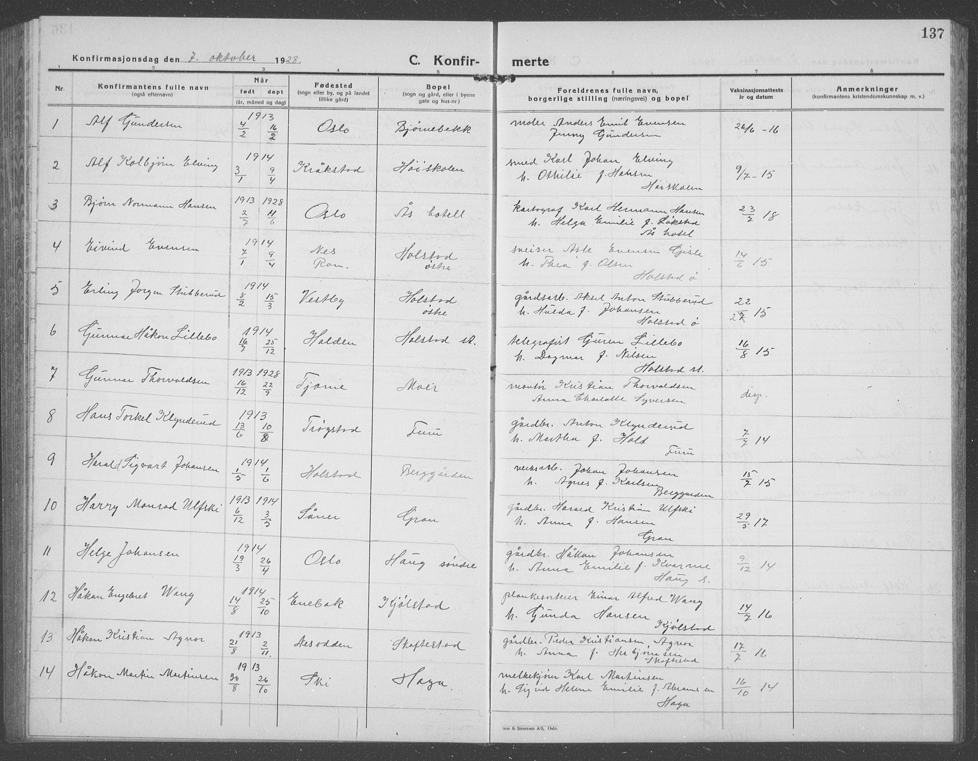 Ås prestekontor Kirkebøker, AV/SAO-A-10894/G/Ga/L0006: Klokkerbok nr. I 6, 1925-1940, s. 137