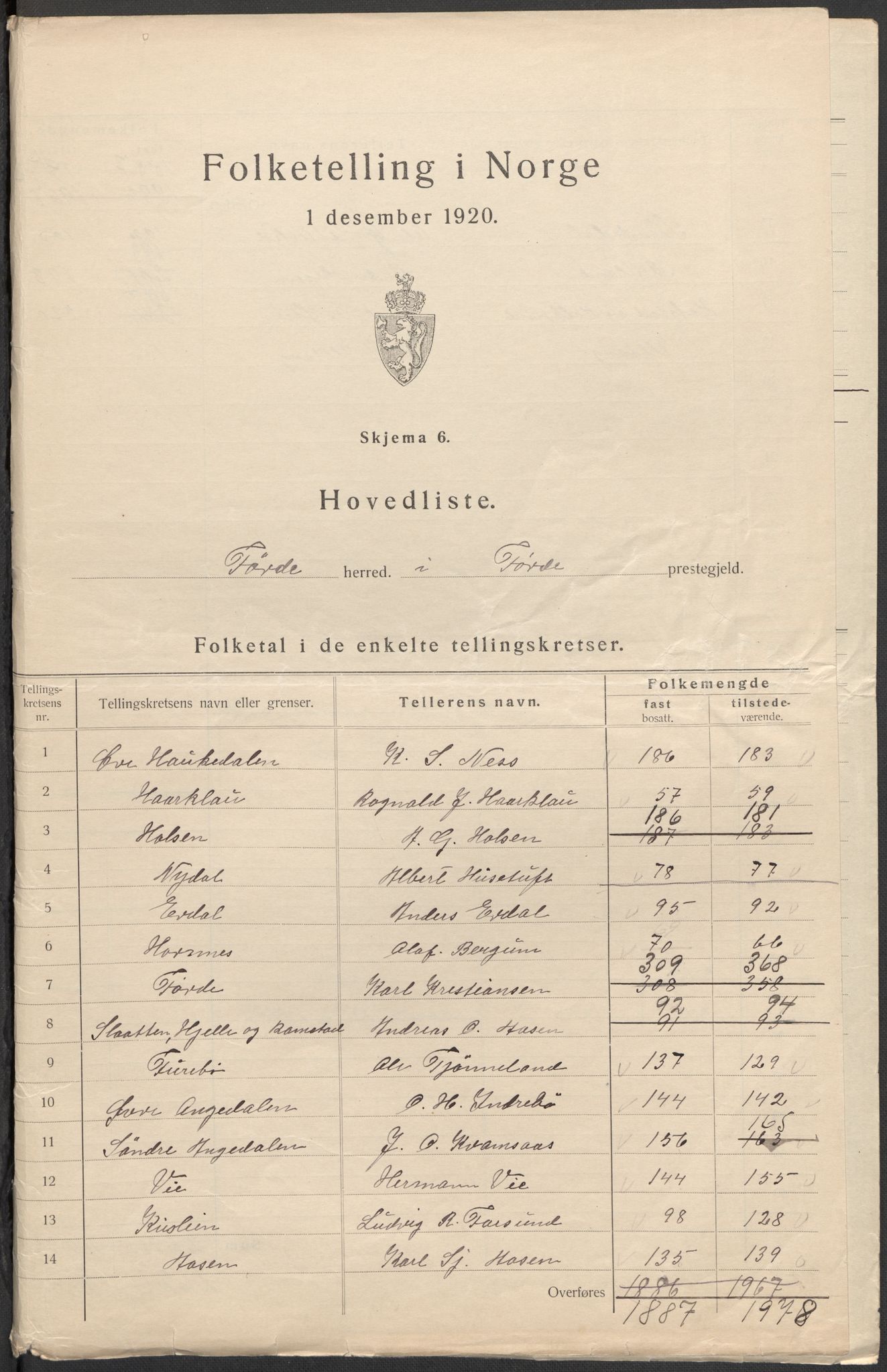 SAB, Folketelling 1920 for 1432 Førde herred, 1920, s. 2