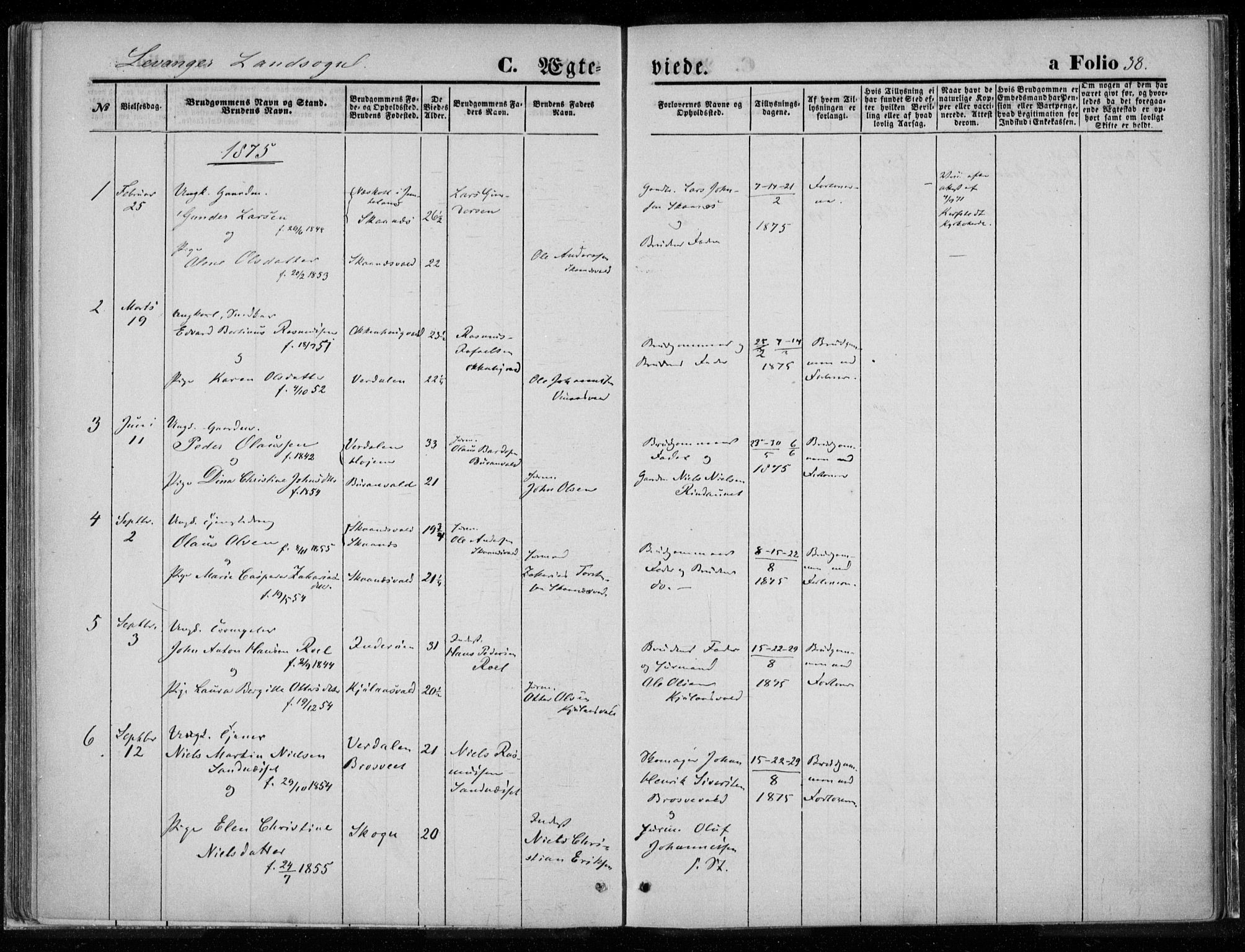 Ministerialprotokoller, klokkerbøker og fødselsregistre - Nord-Trøndelag, SAT/A-1458/720/L0187: Ministerialbok nr. 720A04 /2, 1875-1879, s. 38