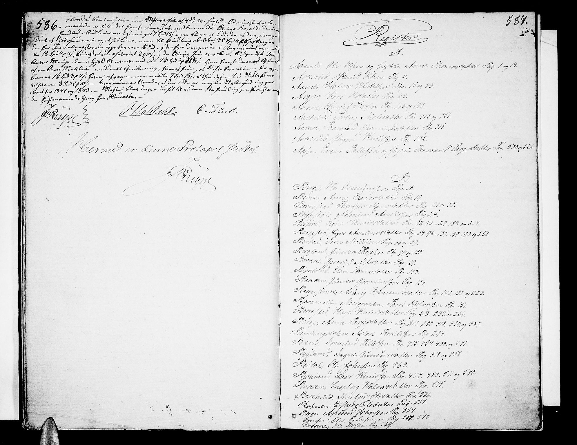 Vest-Telemark sorenskriveri, SAKO/A-134/H/Ha/Hab/L0001: Skifteforhandlingsprotokoll, 1838-1845, s. 586-587
