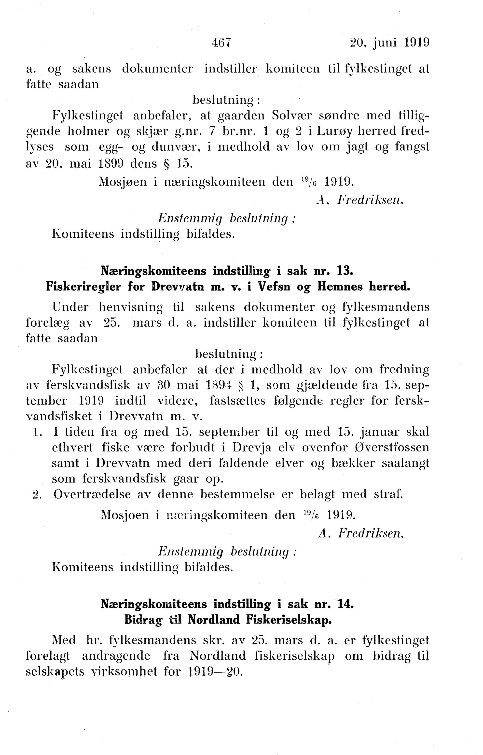 Nordland Fylkeskommune. Fylkestinget, AIN/NFK-17/176/A/Ac/L0042: Fylkestingsforhandlinger 1919, 1919