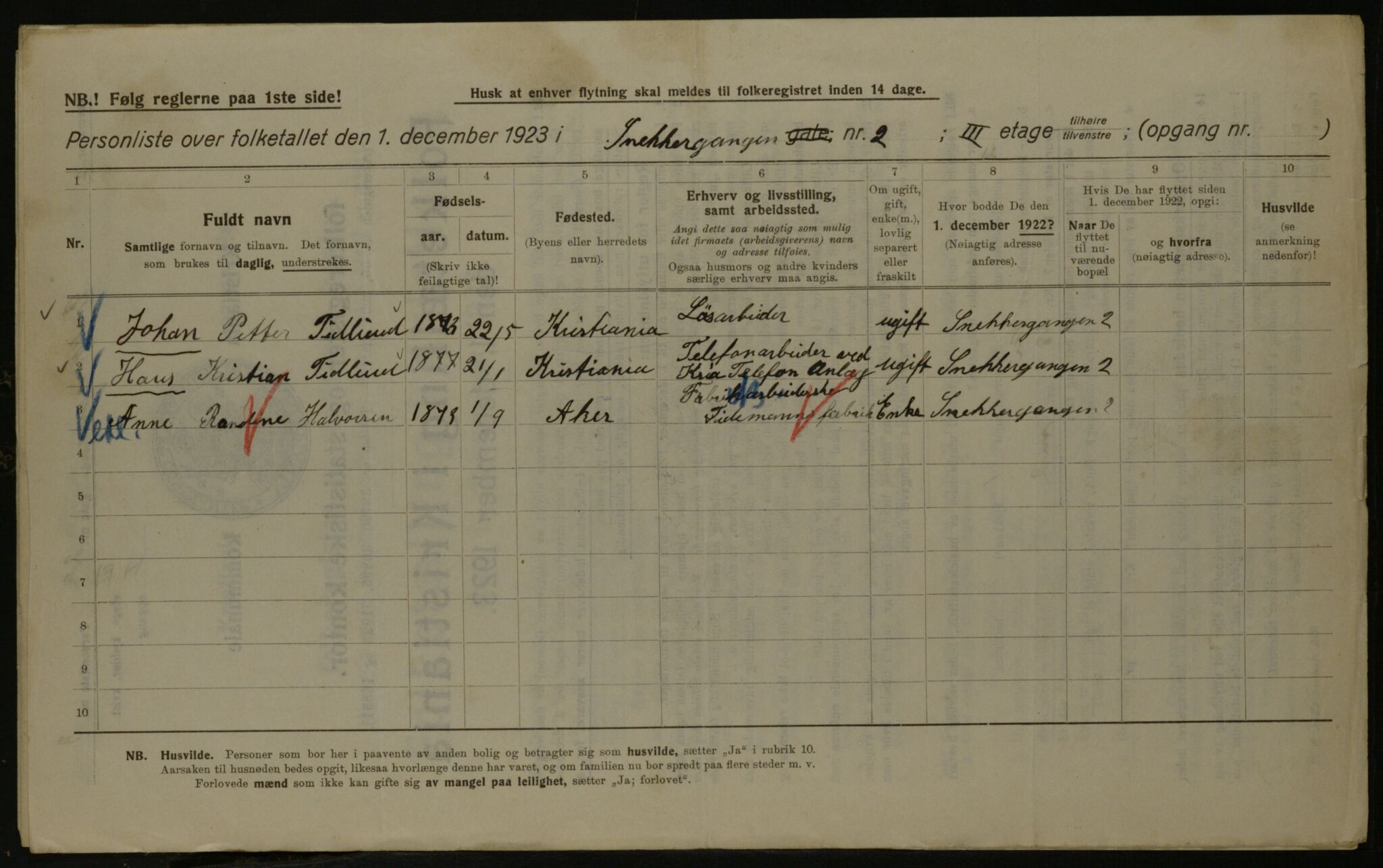 OBA, Kommunal folketelling 1.12.1923 for Kristiania, 1923, s. 108048