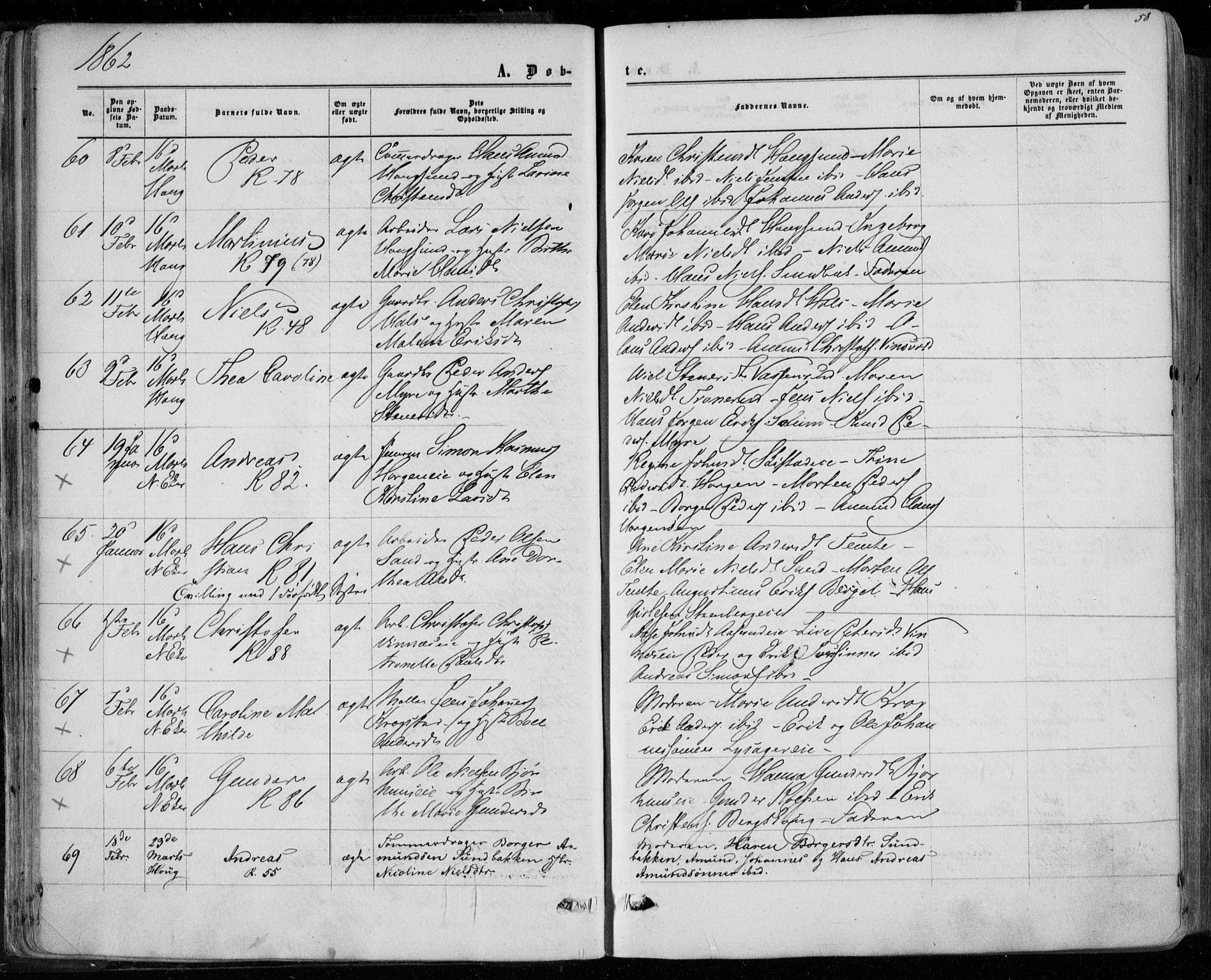Eiker kirkebøker, AV/SAKO-A-4/F/Fa/L0016: Ministerialbok nr. I 16, 1860-1868, s. 58