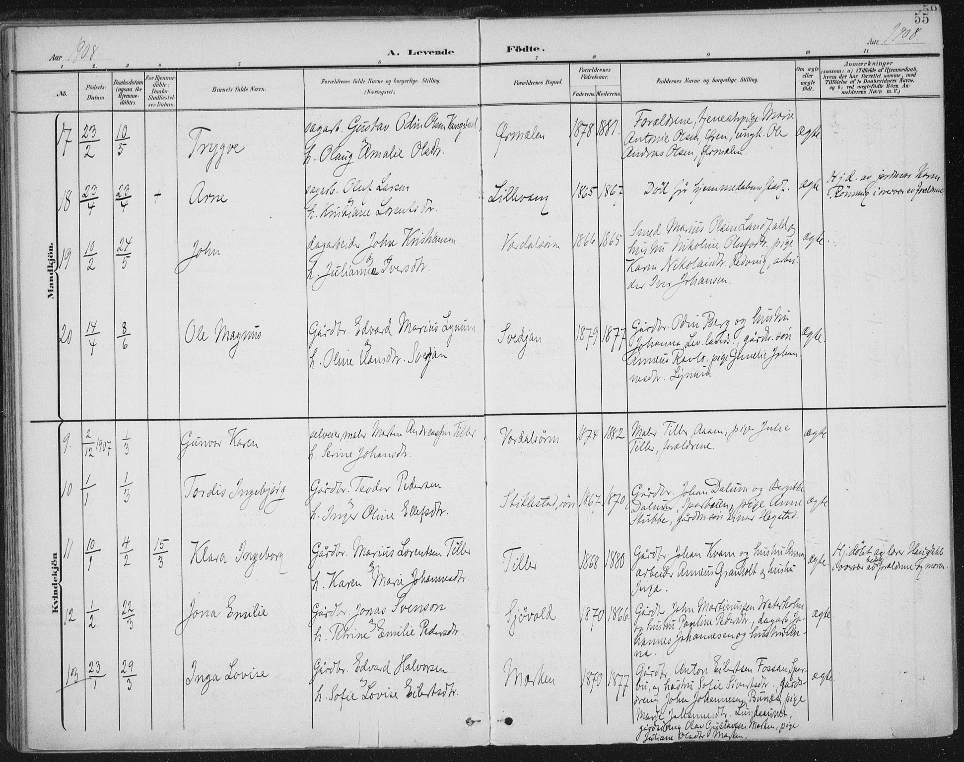 Ministerialprotokoller, klokkerbøker og fødselsregistre - Nord-Trøndelag, AV/SAT-A-1458/723/L0246: Ministerialbok nr. 723A15, 1900-1917, s. 55