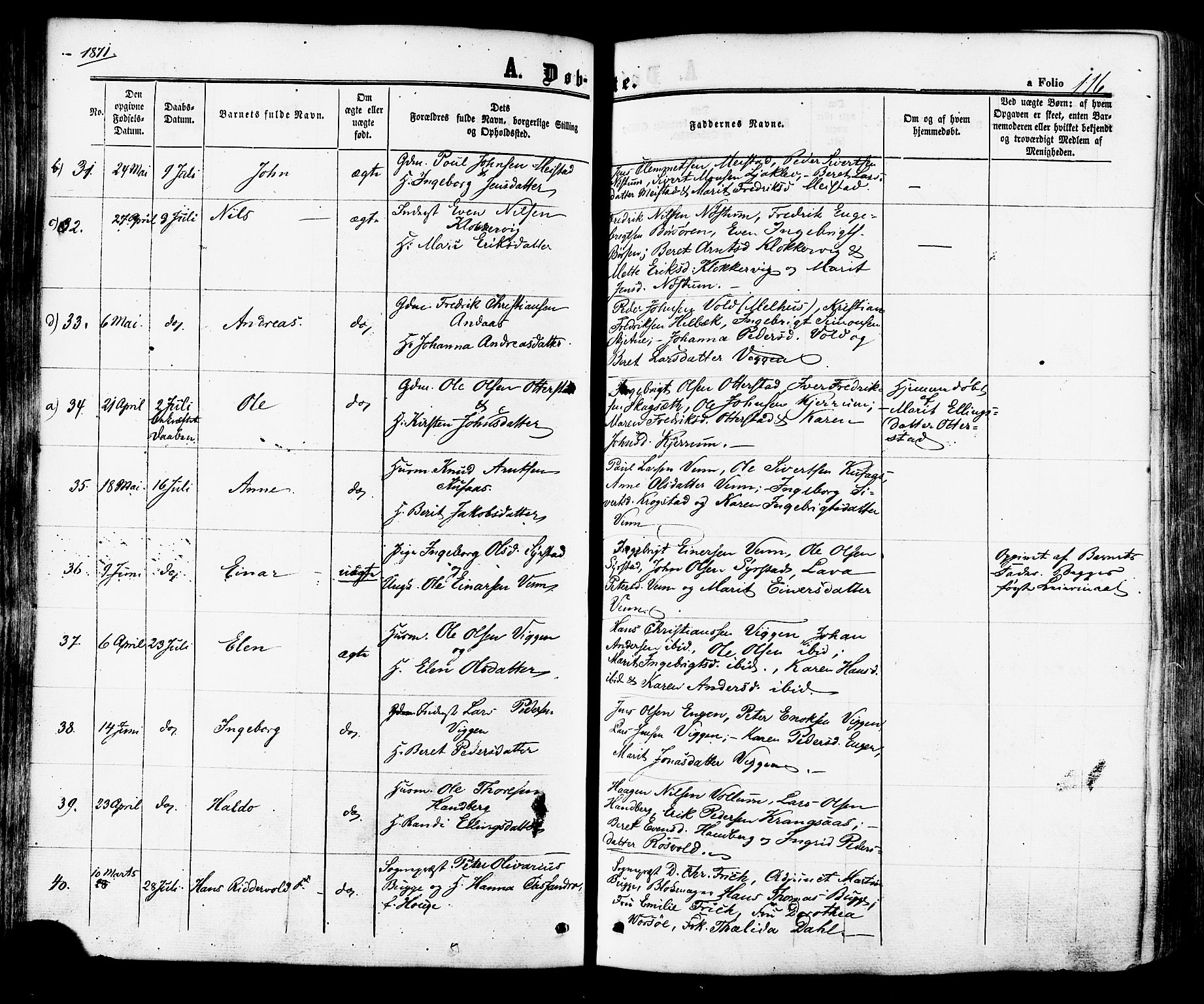 Ministerialprotokoller, klokkerbøker og fødselsregistre - Sør-Trøndelag, SAT/A-1456/665/L0772: Ministerialbok nr. 665A07, 1856-1878, s. 116