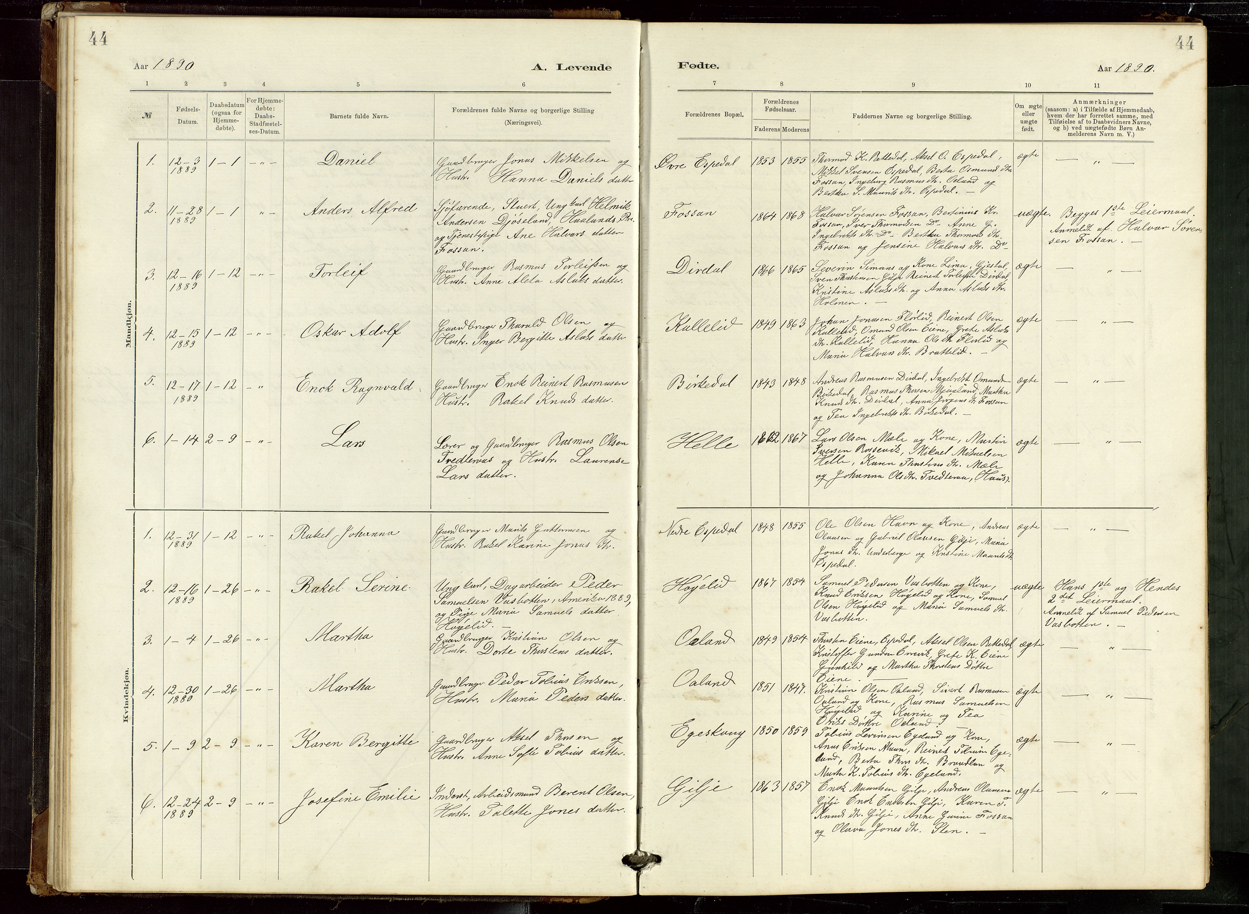 Høgsfjord sokneprestkontor, AV/SAST-A-101624/H/Ha/Hab/L0009: Klokkerbok nr. B 9, 1883-1920, s. 44