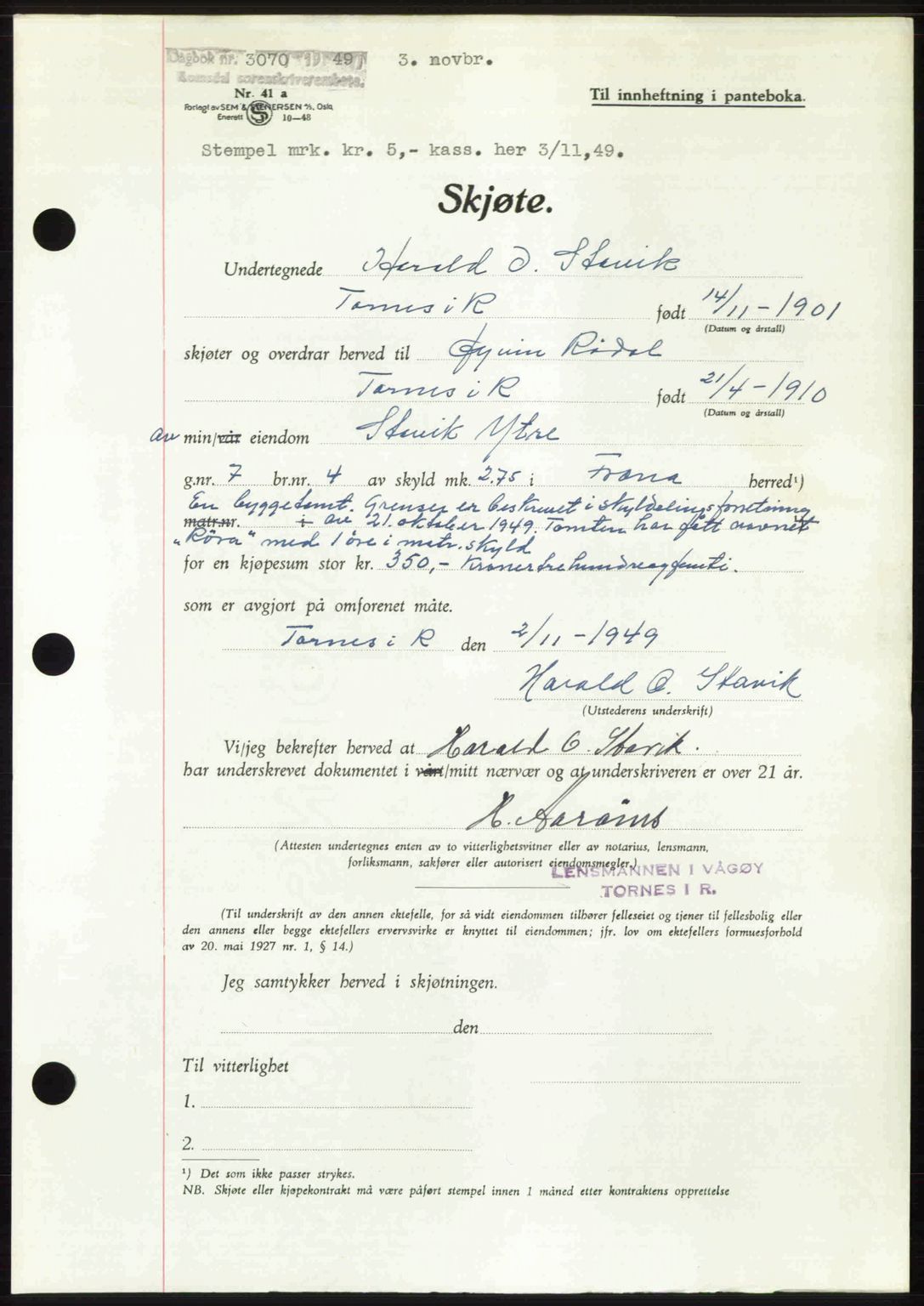 Romsdal sorenskriveri, SAT/A-4149/1/2/2C: Pantebok nr. A31, 1949-1949, Dagboknr: 3070/1949