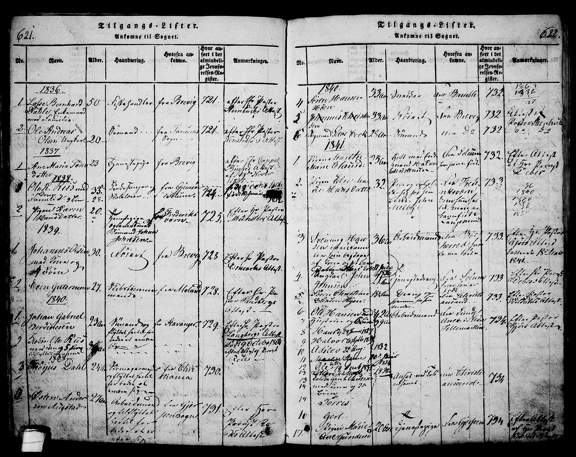 Langesund kirkebøker, AV/SAKO-A-280/G/Ga/L0003: Klokkerbok nr. 3, 1815-1858, s. 621-622