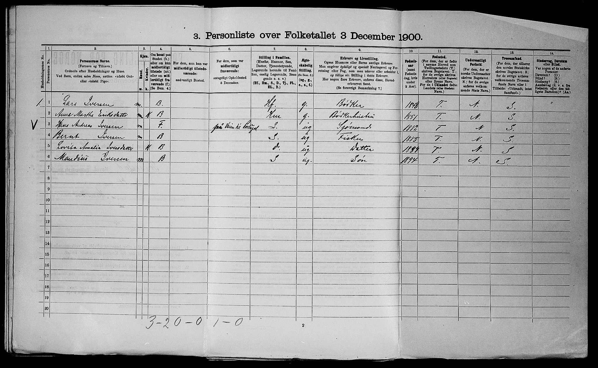 SAST, Folketelling 1900 for 1152 Torvastad herred, 1900, s. 322