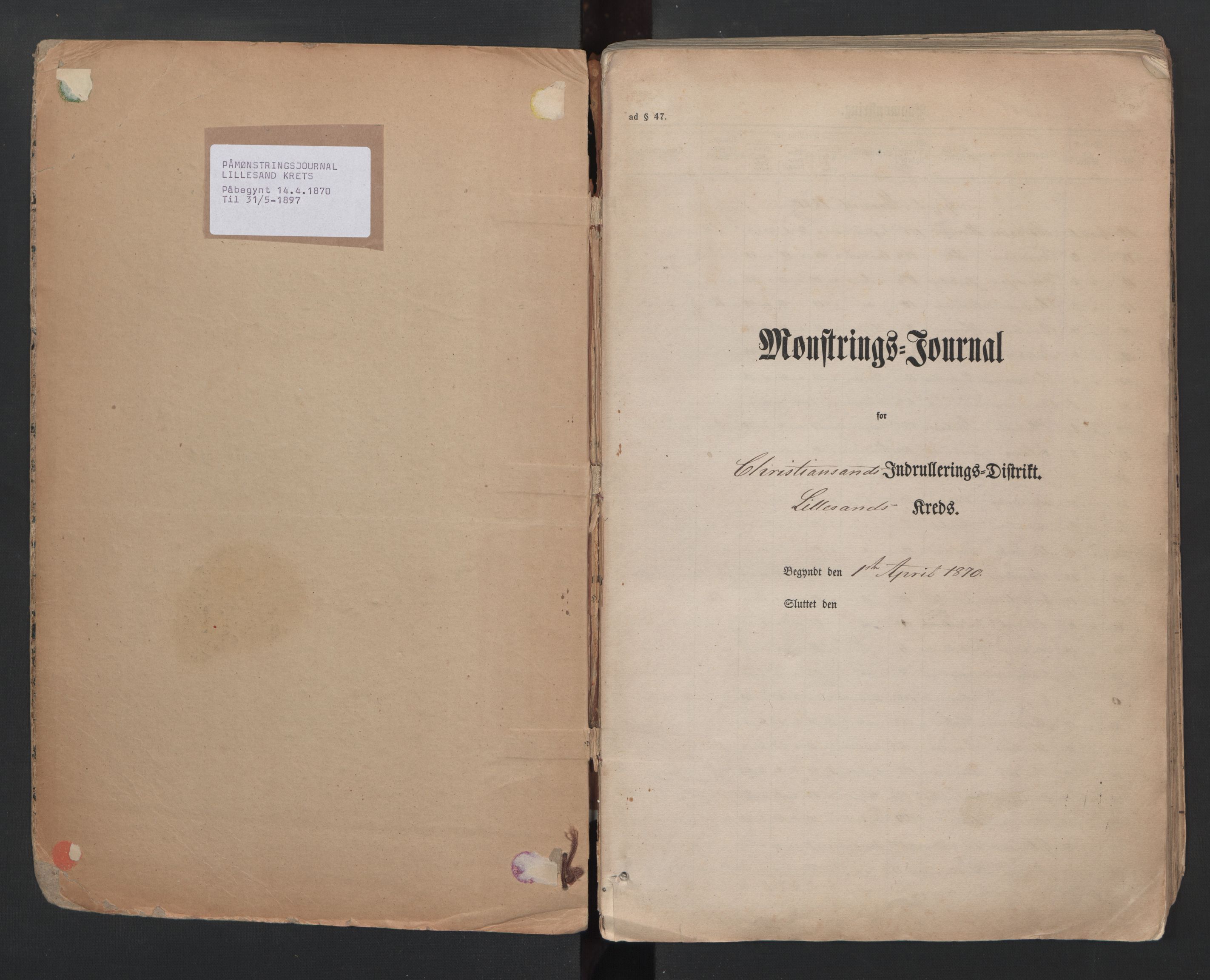 Lillesand mønstringskrets, SAK/2031-0014/G/Ga/L0001: Mønstringsjournal, W-22, 1870-1897, s. 2