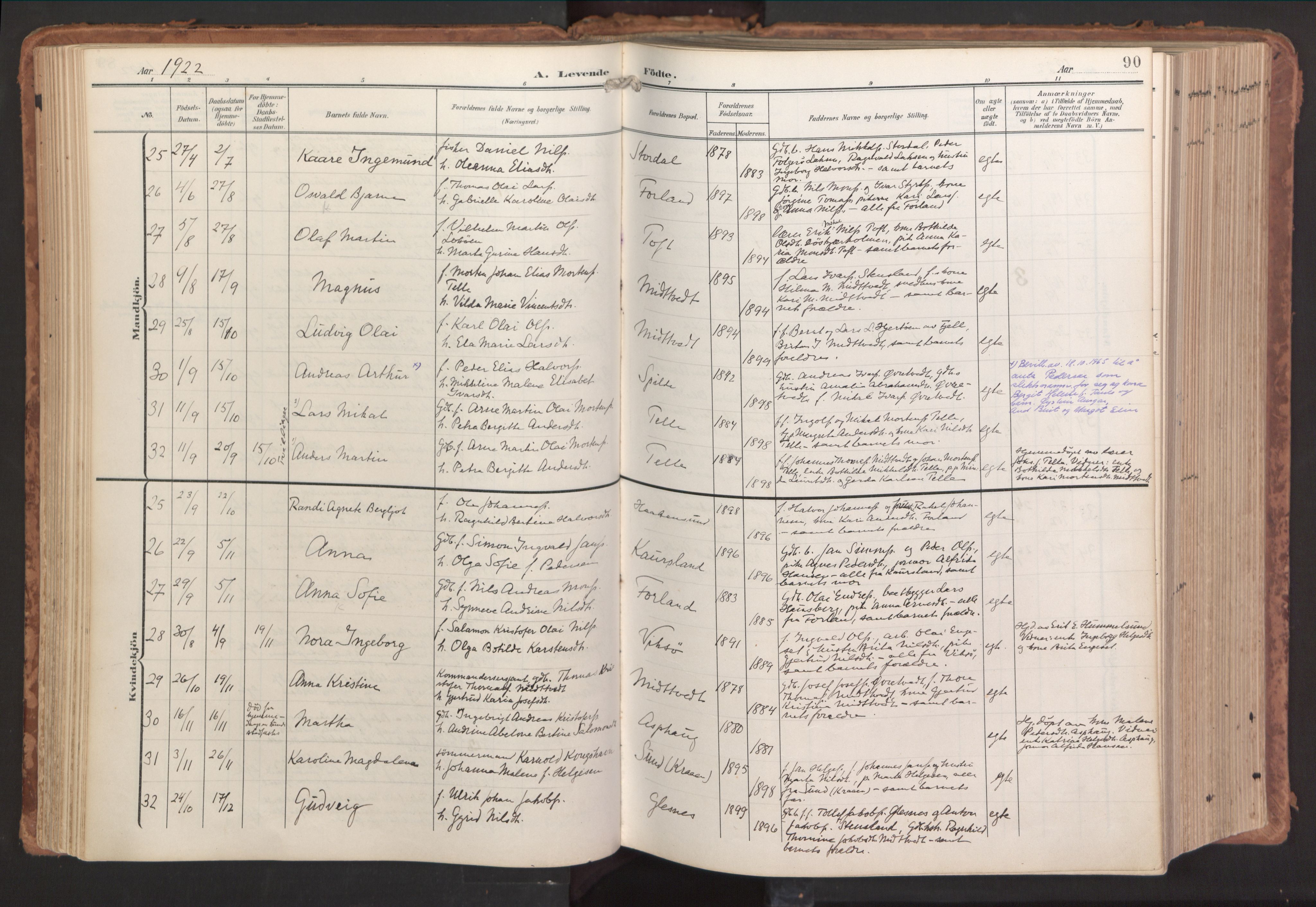 Sund sokneprestembete, AV/SAB-A-99930: Ministerialbok nr. B 2, 1907-1926, s. 90