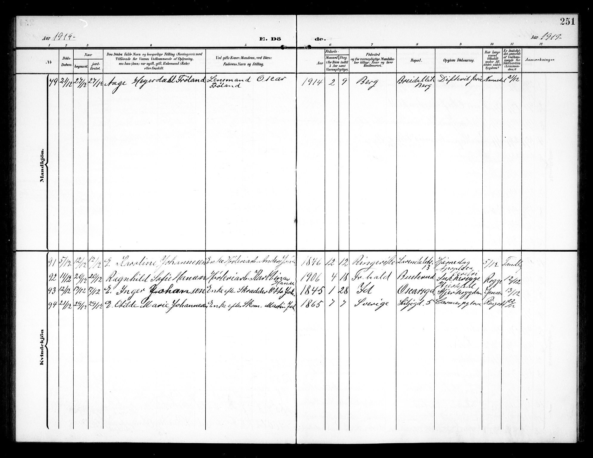 Halden prestekontor Kirkebøker, AV/SAO-A-10909/G/Ga/L0011: Klokkerbok nr. 11, 1906-1934, s. 251