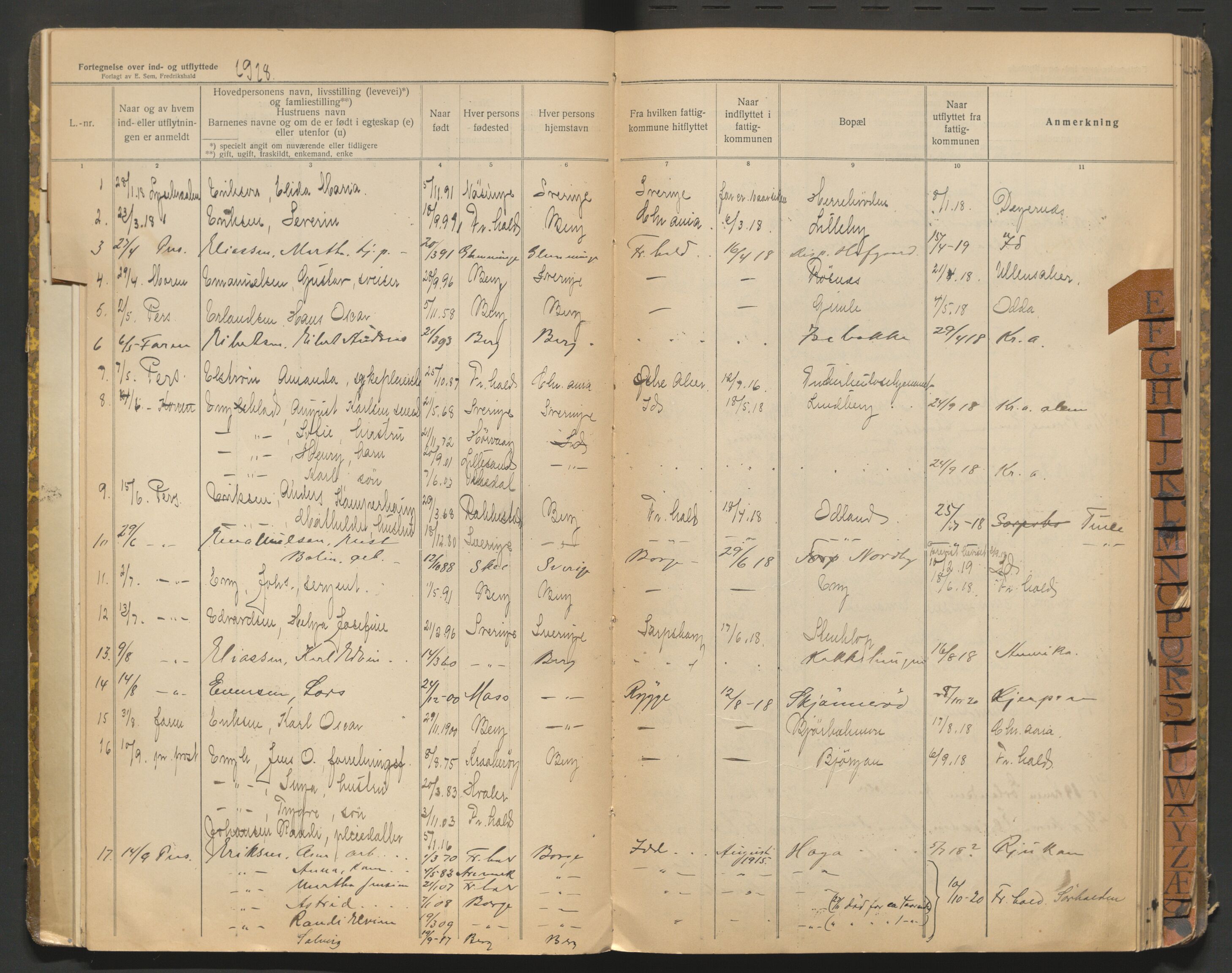 Berg lensmannskontor, AV/SAO-A-10263/I/Ia/L0004: Flytteprotokoll, 1918-1921